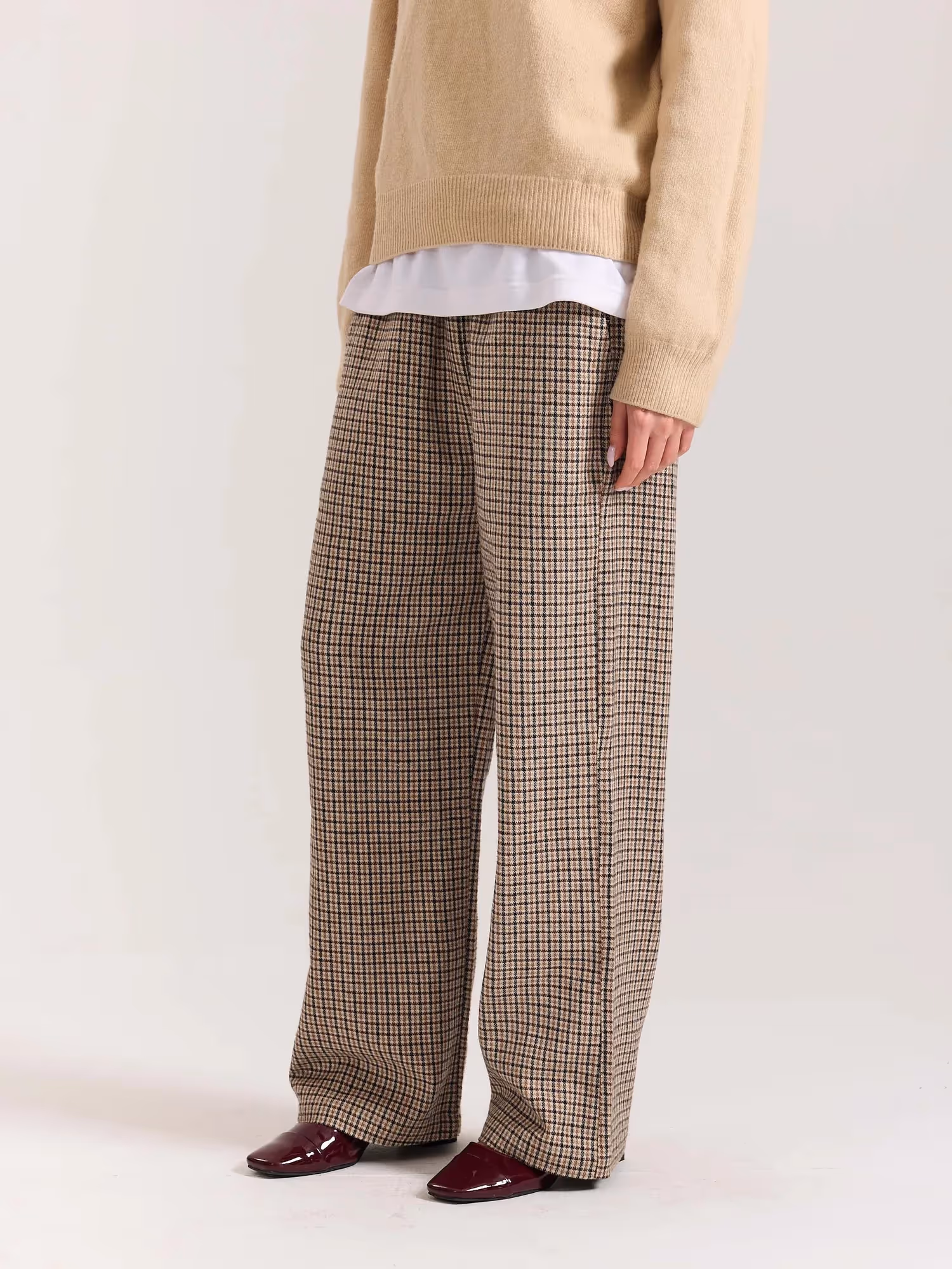 Beige Checkered Woolen Pants image 5