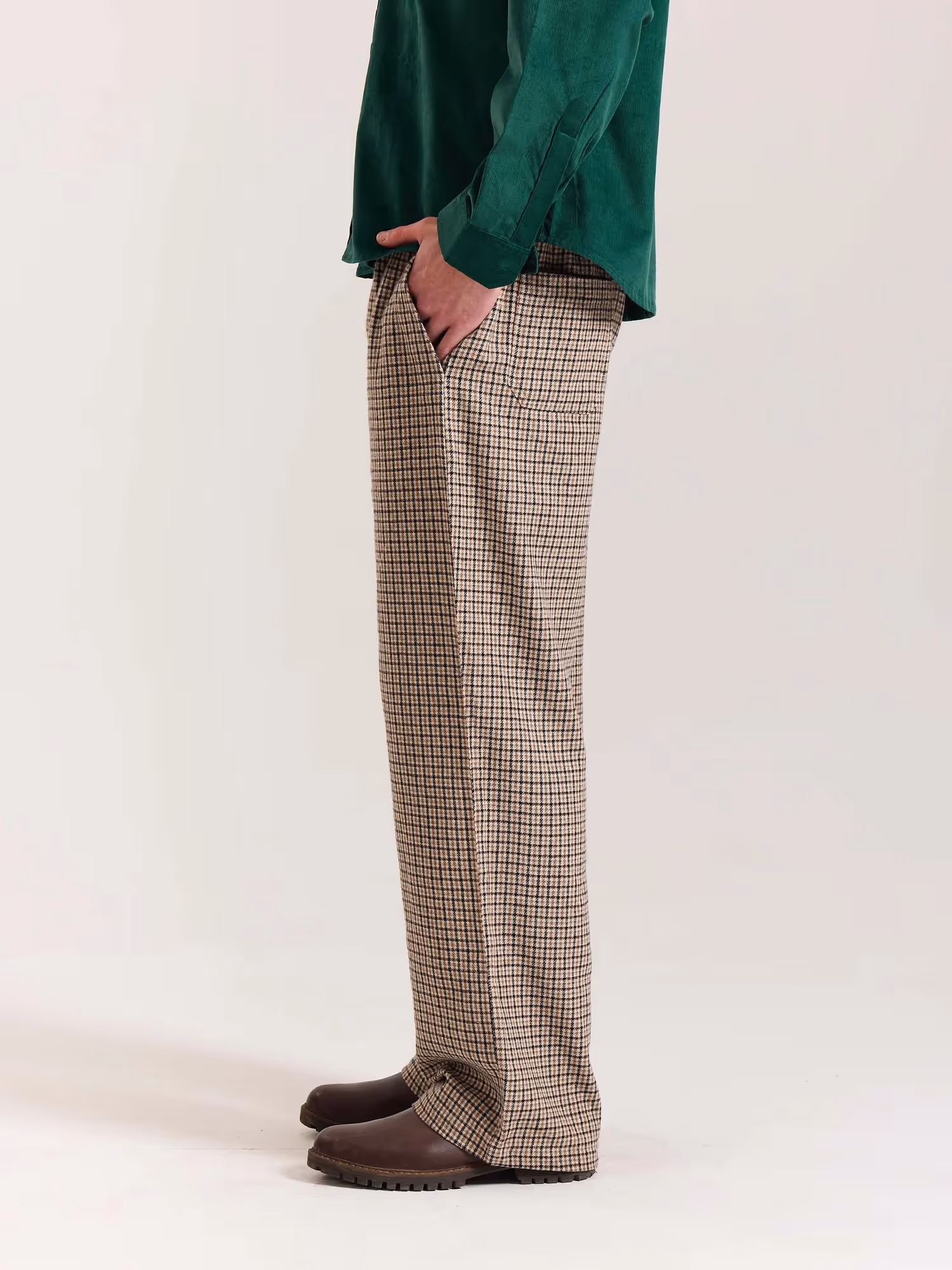 Beige Checkered Woolen Pants image 6