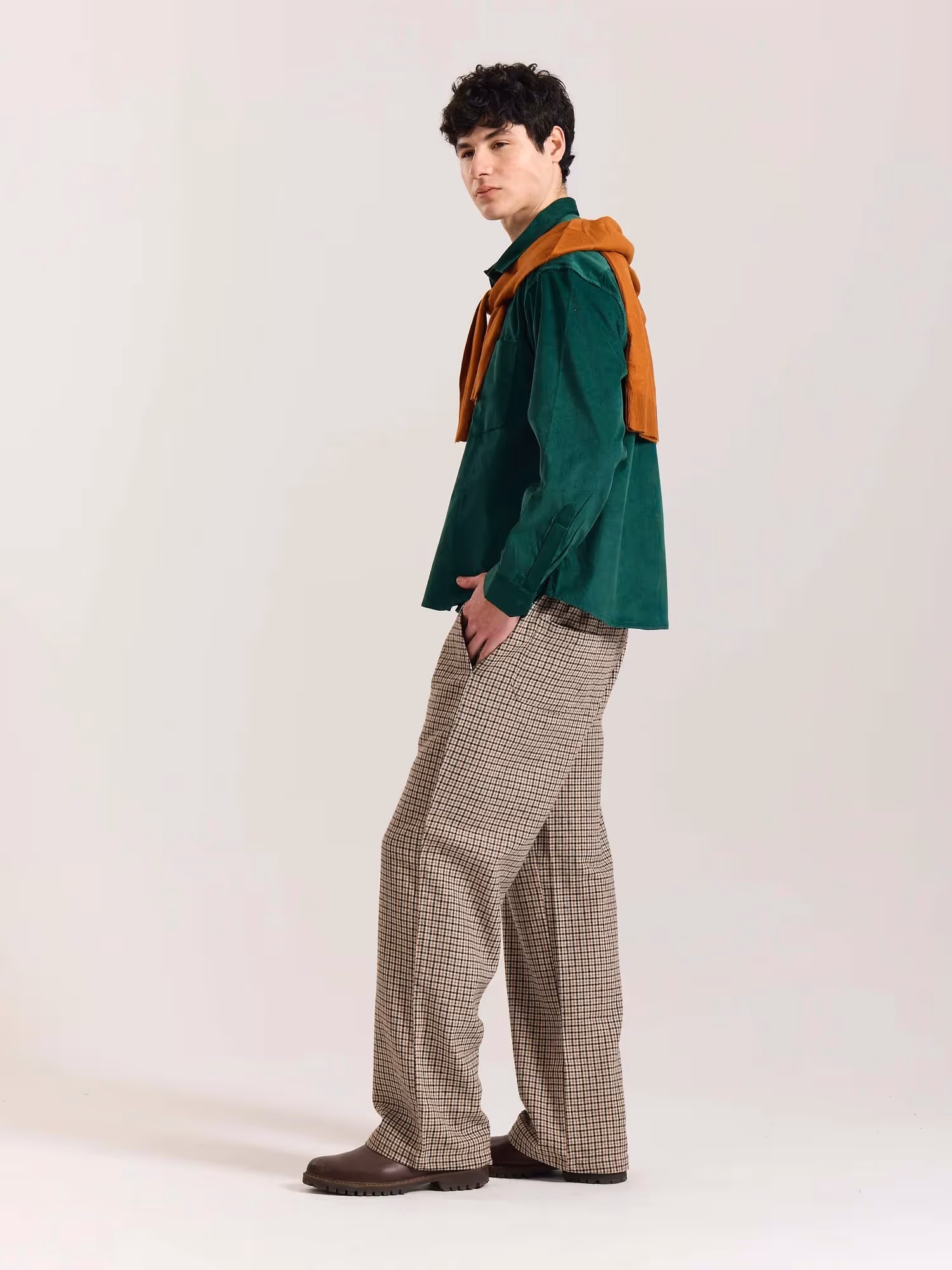 Beige Checkered Woolen Pants image 7