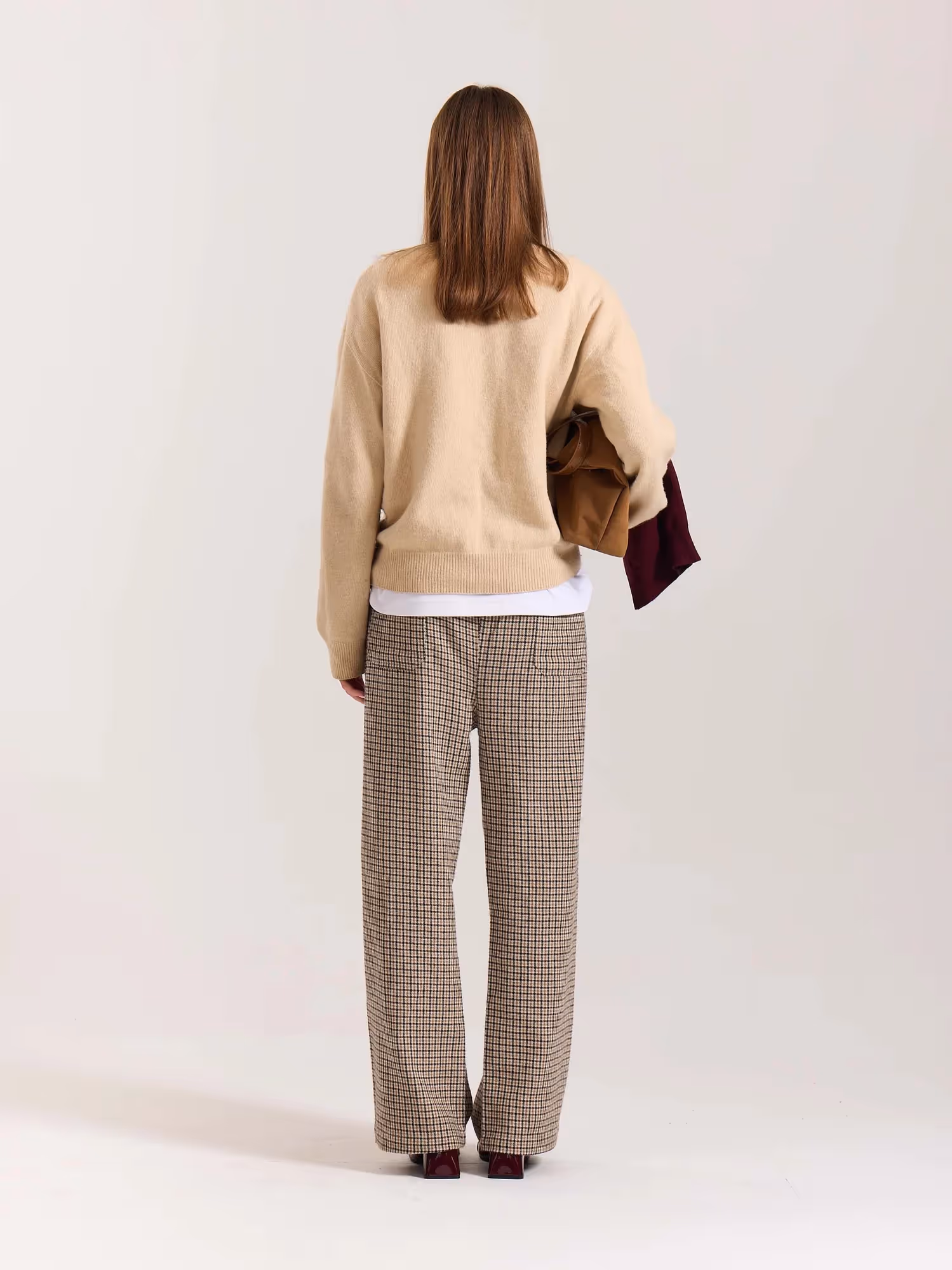 Beige Checkered Woolen Pants image 8