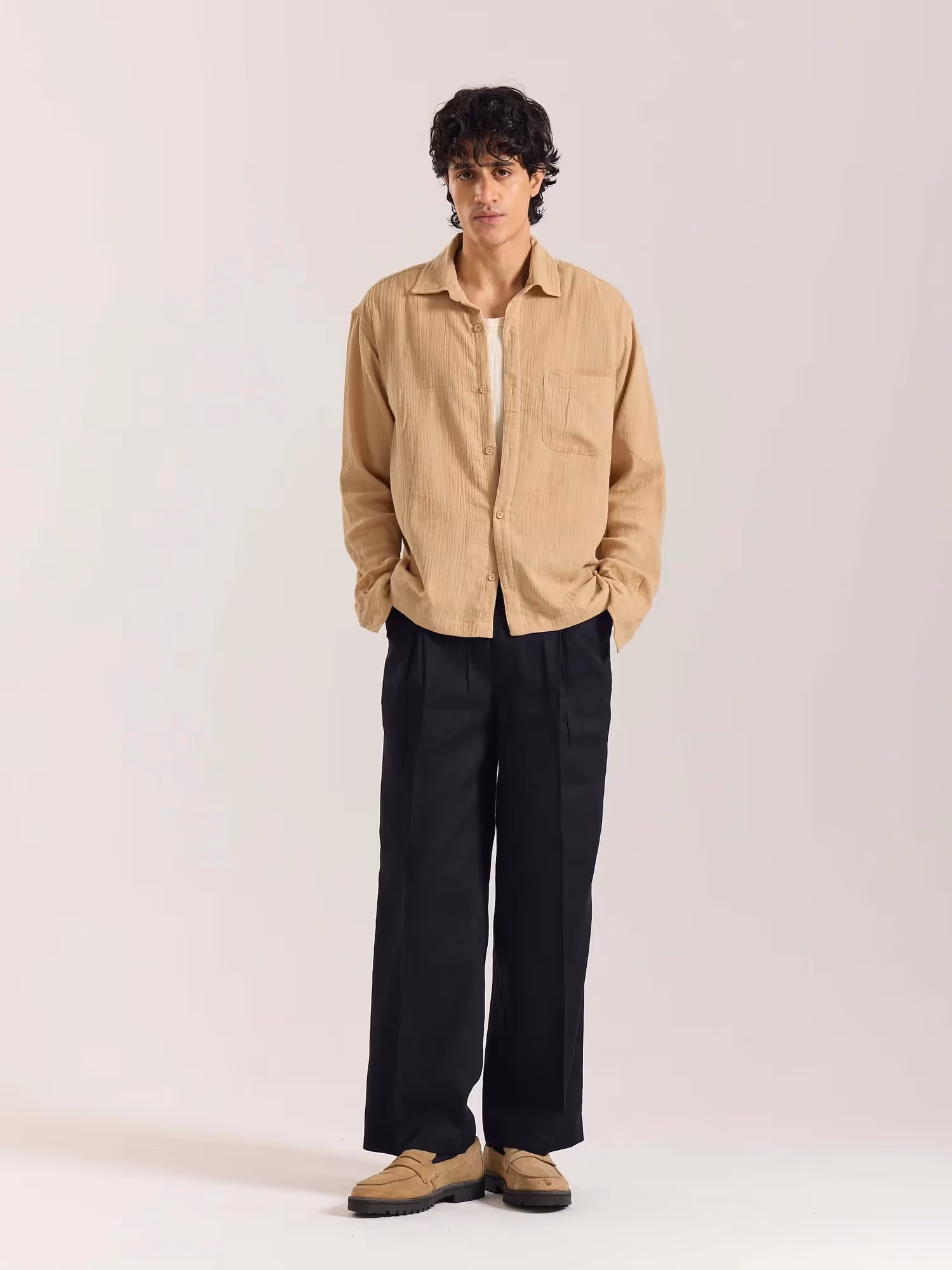 Beige Gauze Holiday Shirt image 1