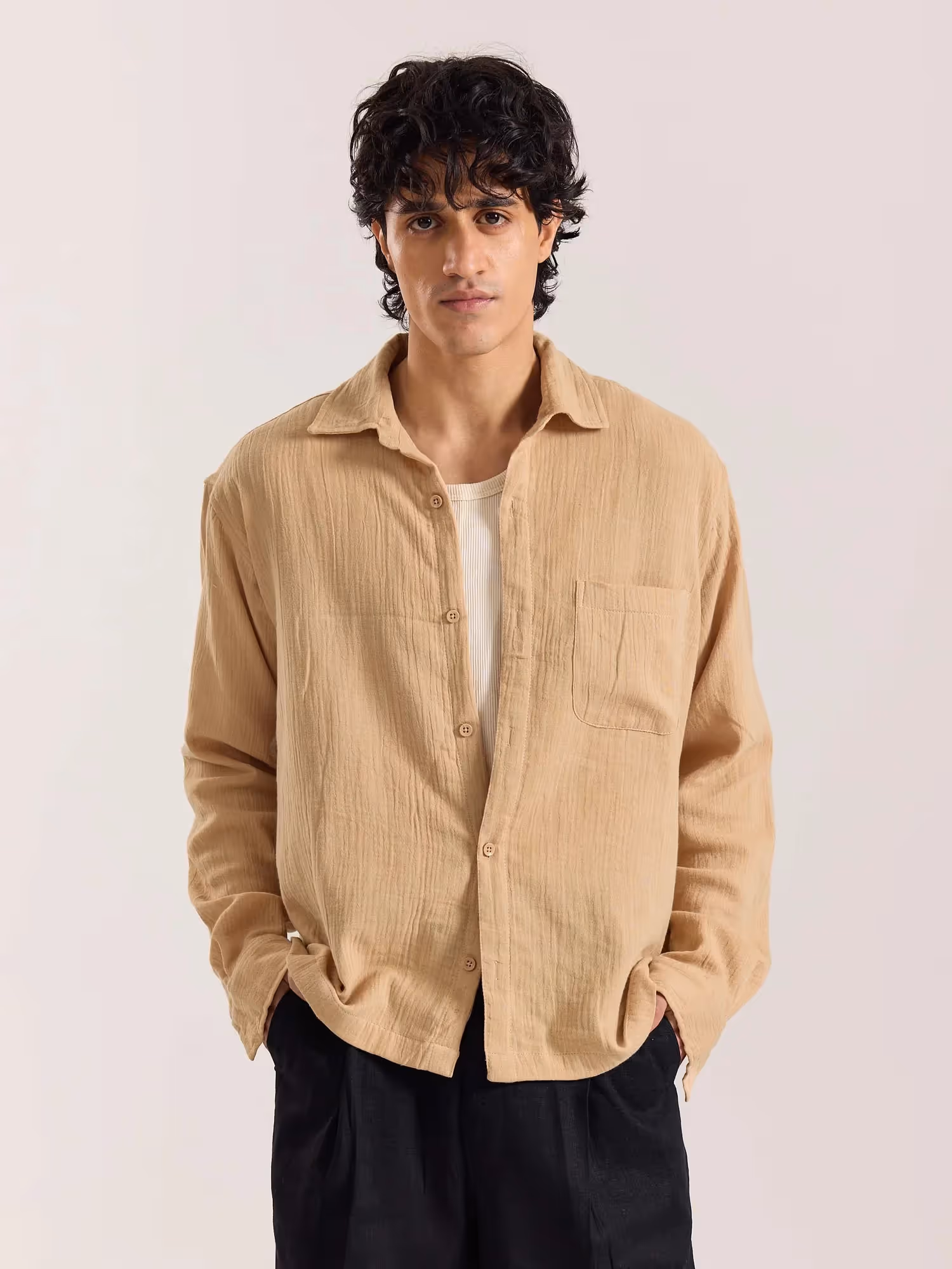 Beige Gauze Holiday Shirt  image 2