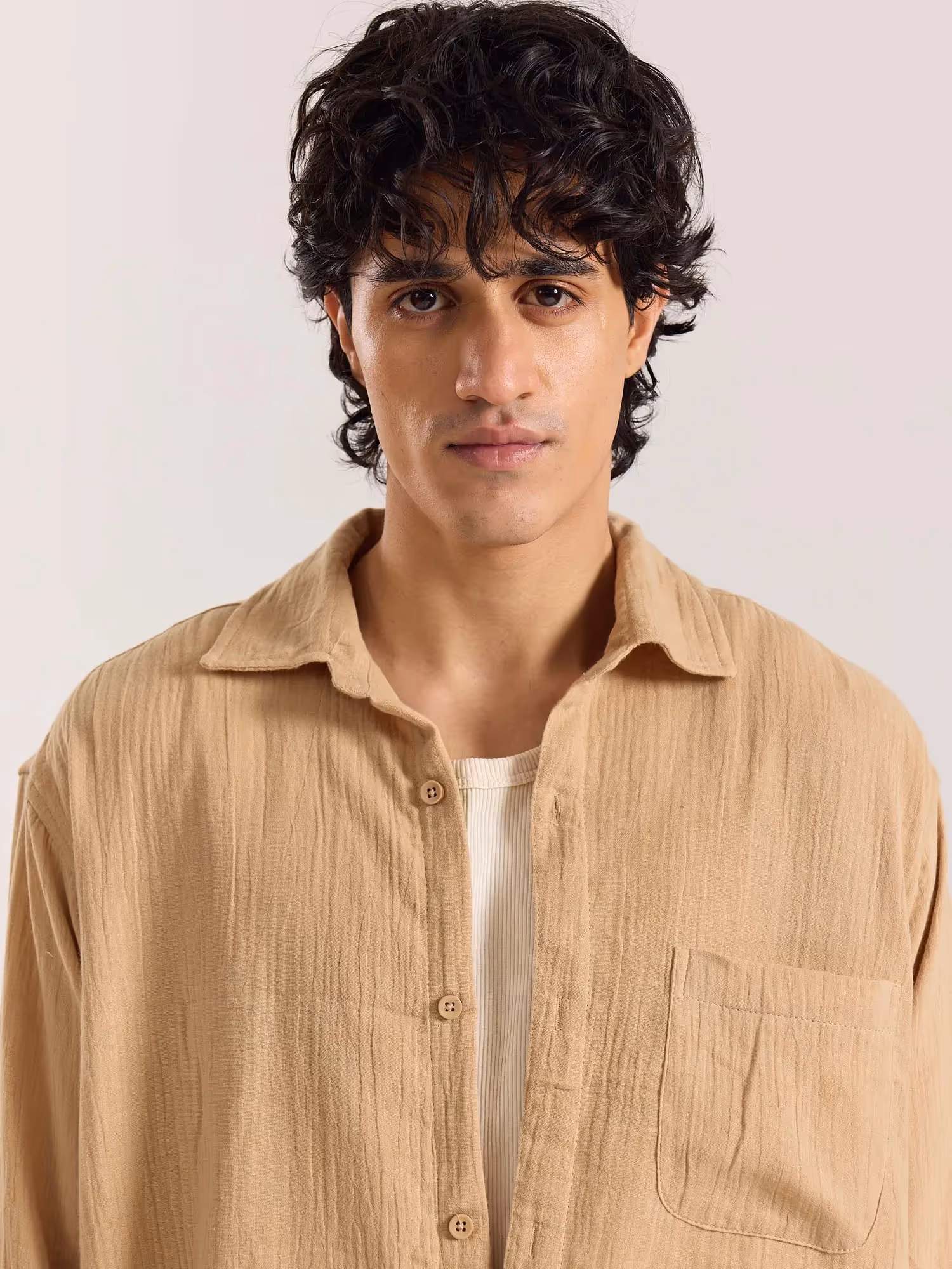 Beige Gauze Holiday Shirt  image 3