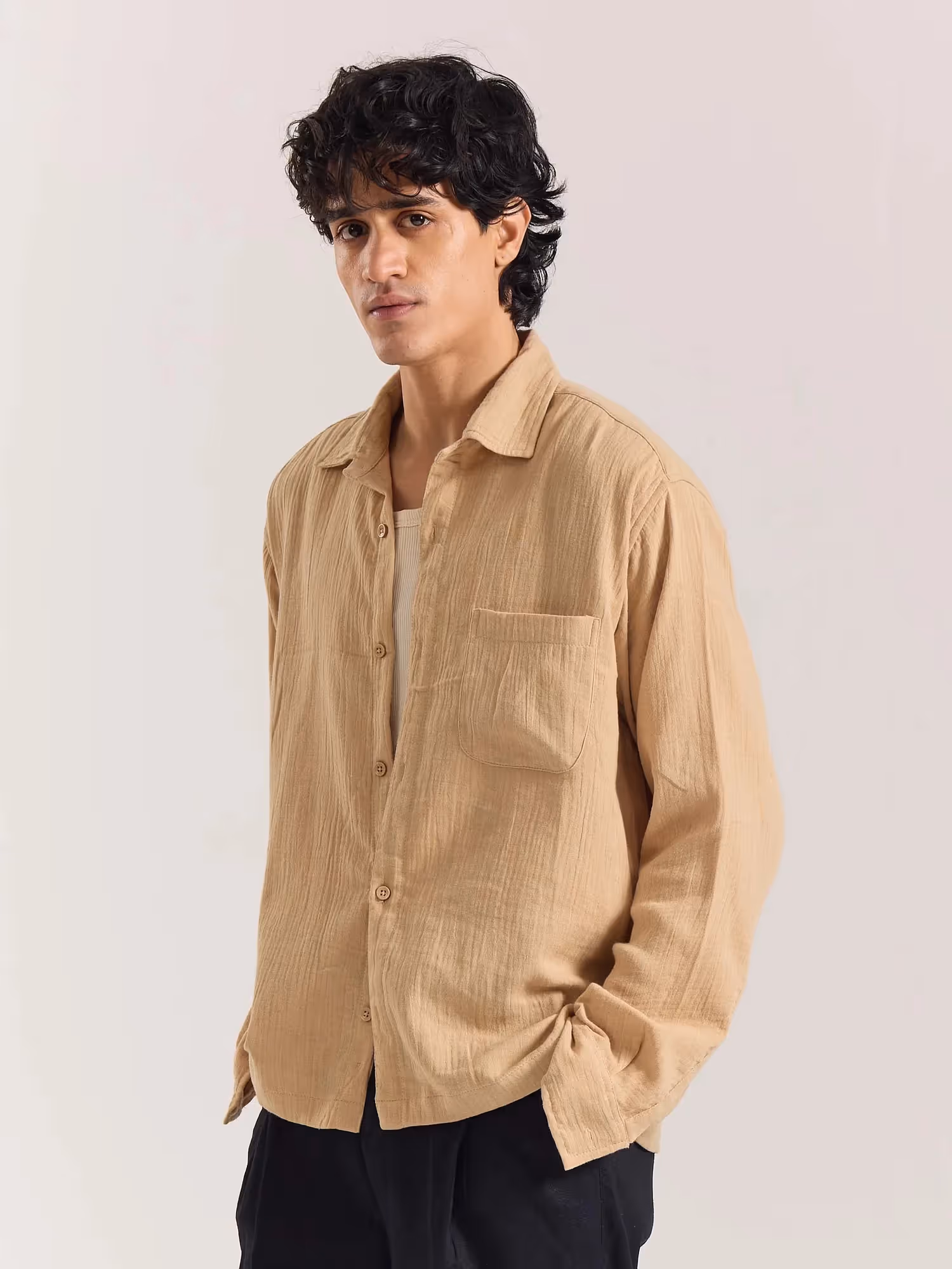 Beige Gauze Holiday Shirt  image 4