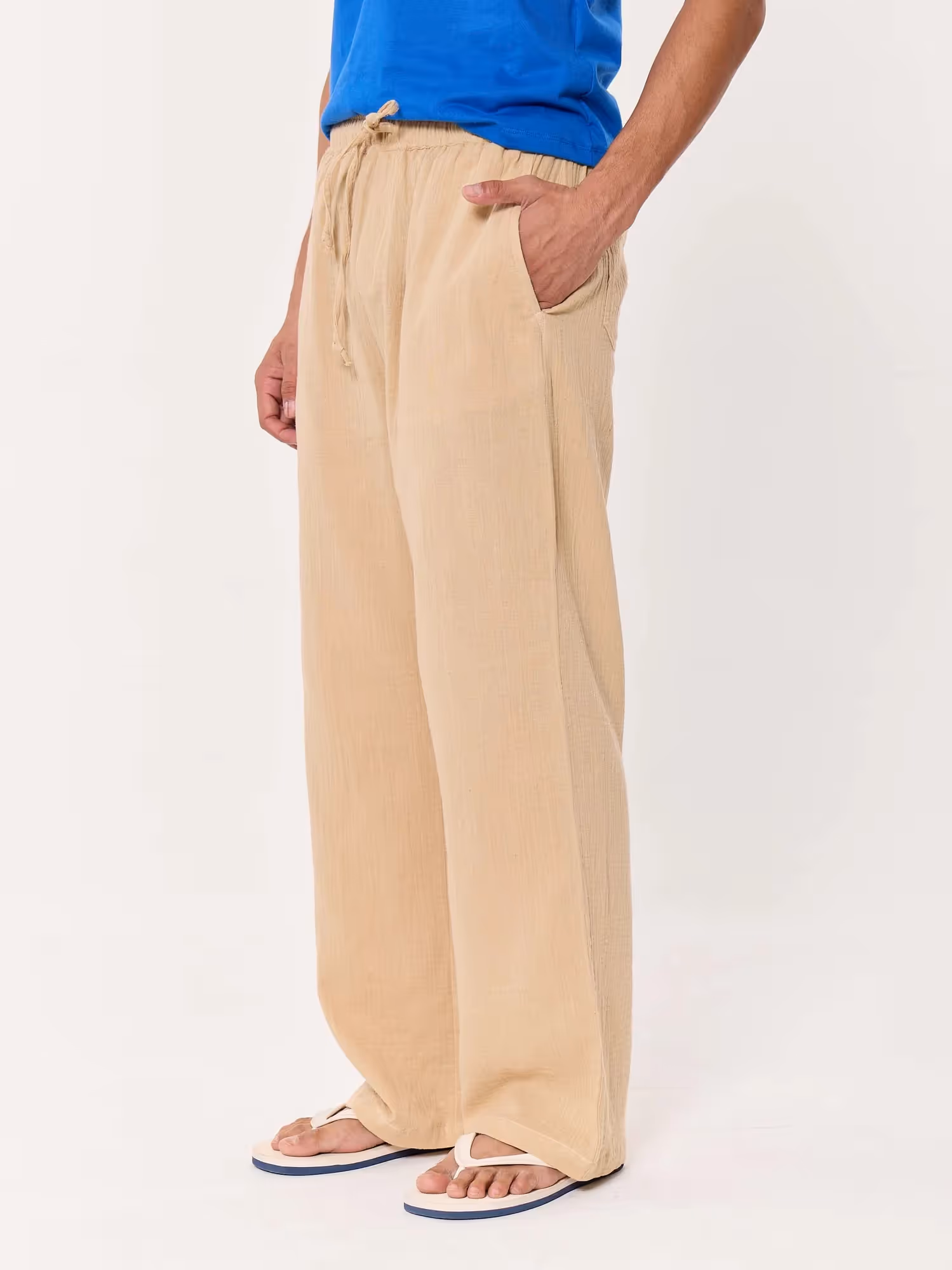 Beige Gauze Pull-on Pants image 5