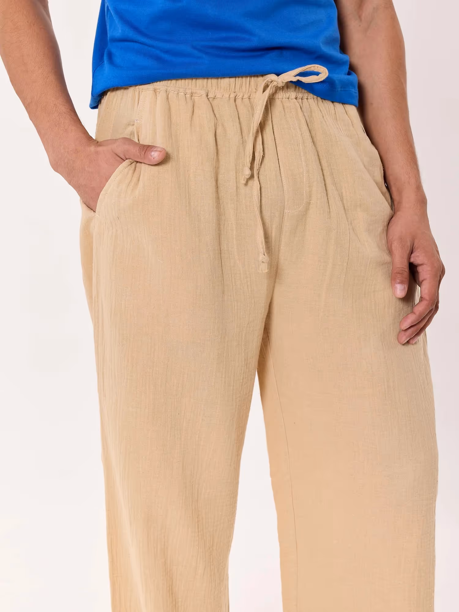 Beige Gauze Pull-on Pants image 8