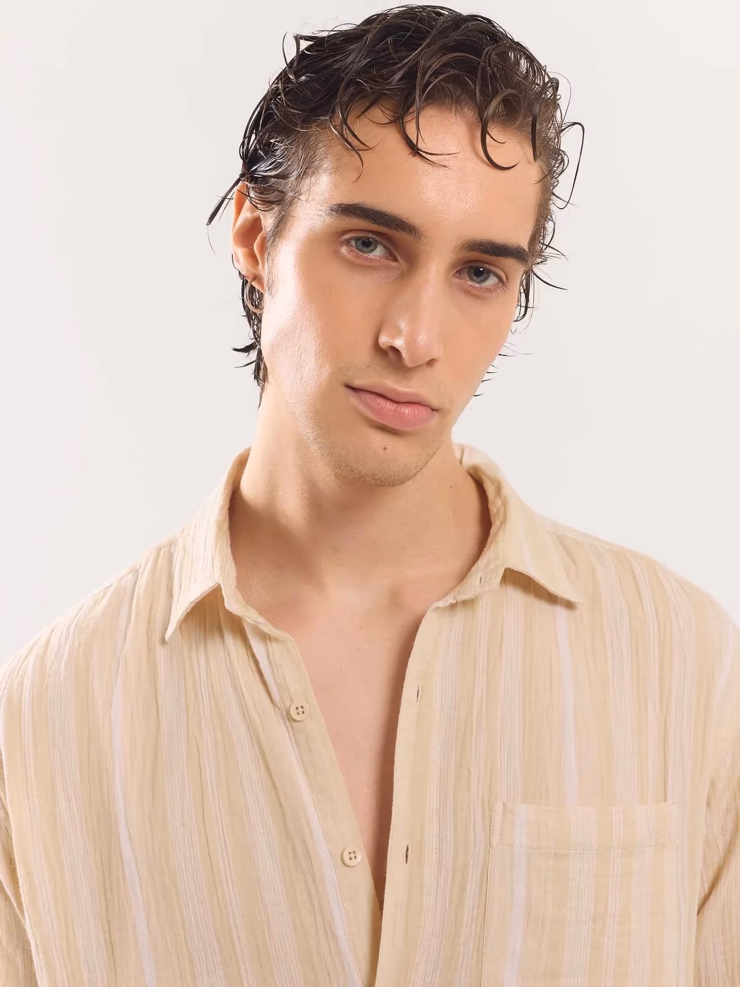 Beige Gauze Striped Holiday Shirt  image 3