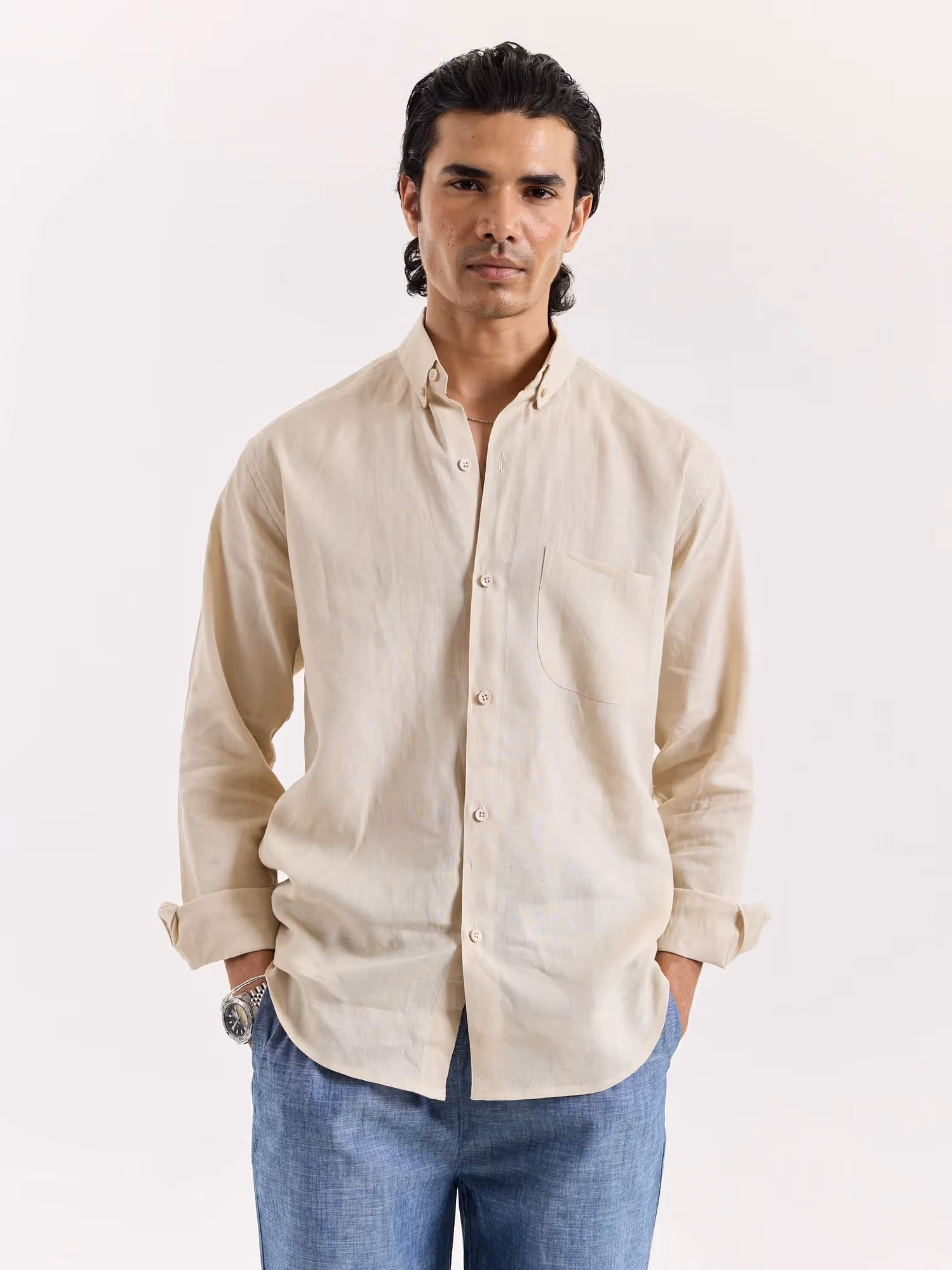 Beige Irish Linen Shirt image 3