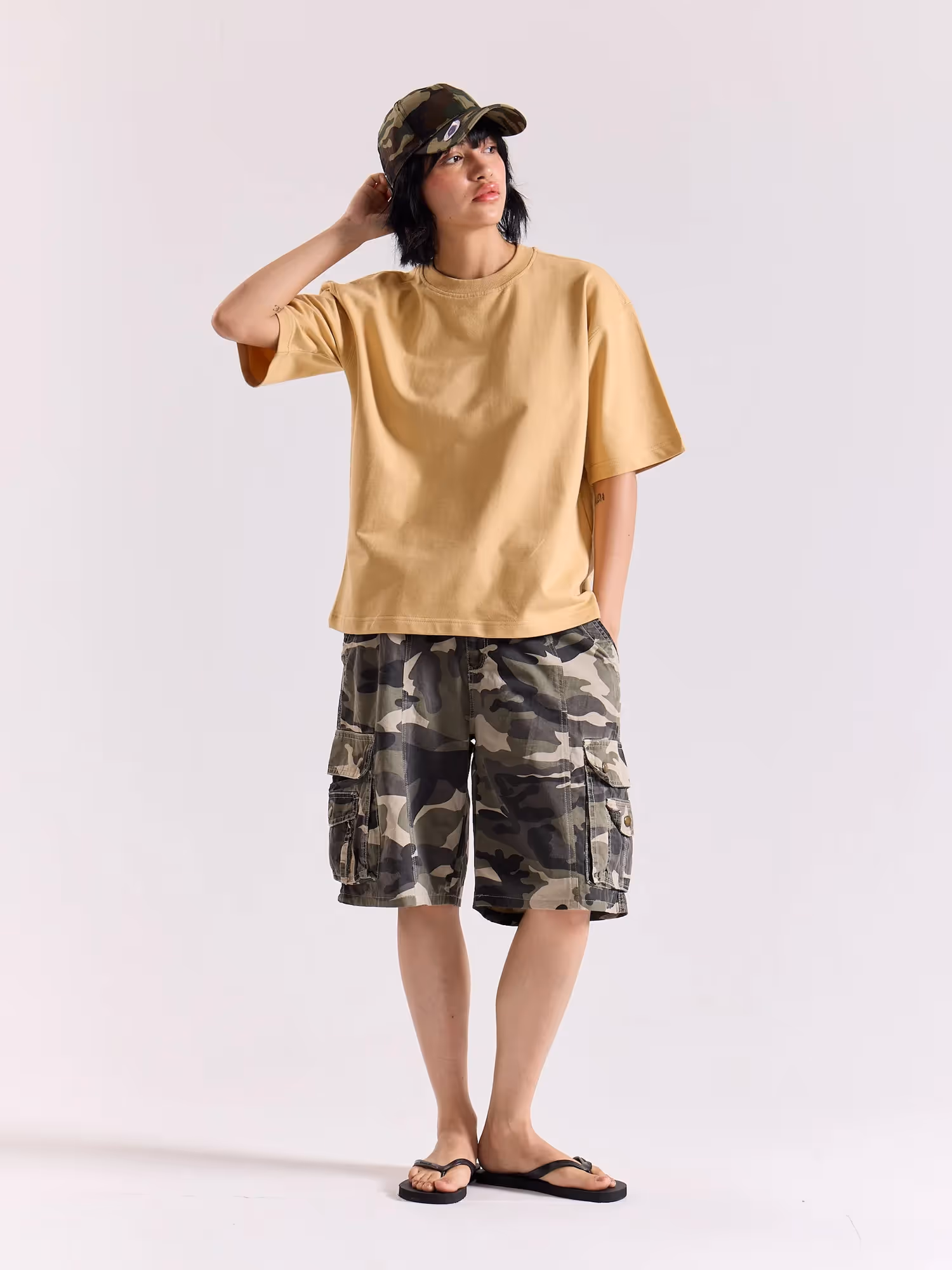 Beige Loose Fit Cropped T-Shirt image 2