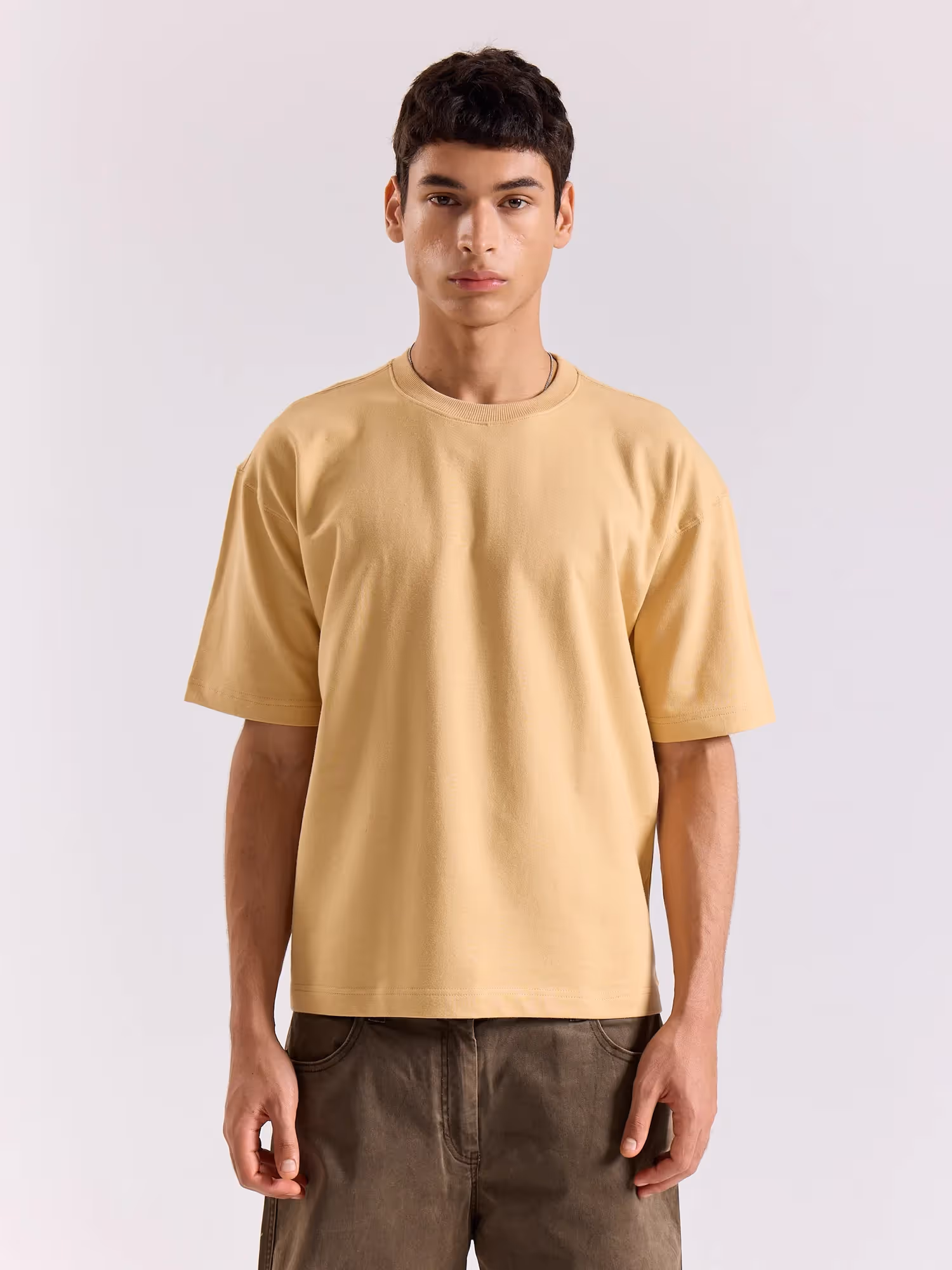 Beige Loose Fit Cropped T-Shirt image 3