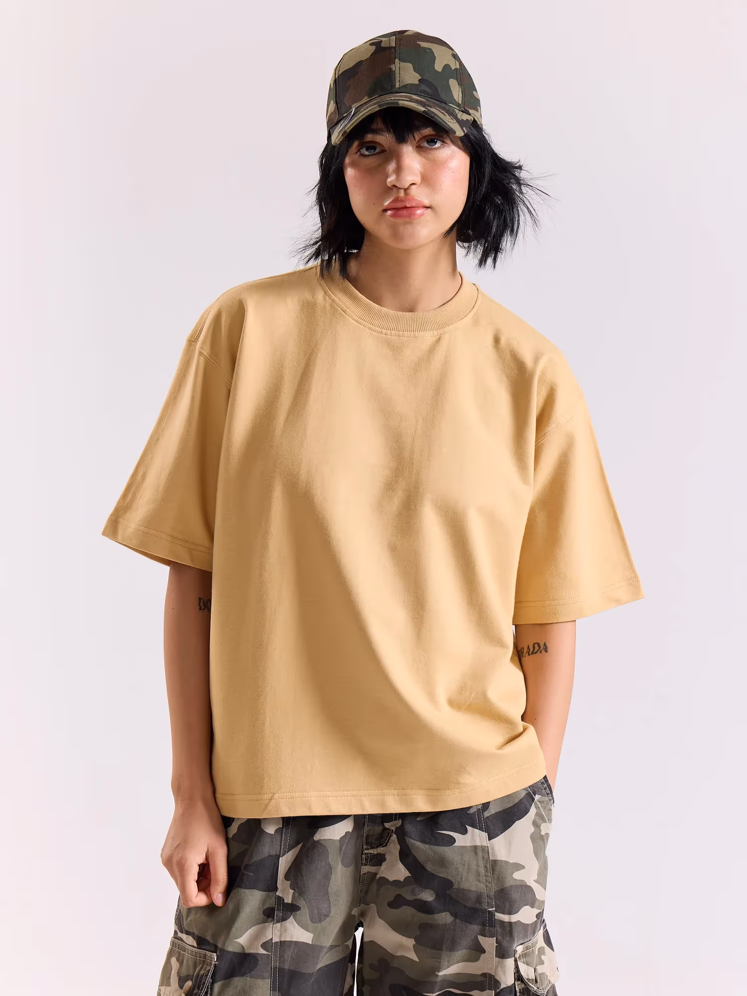 Beige Loose Fit Cropped T-Shirt image 4