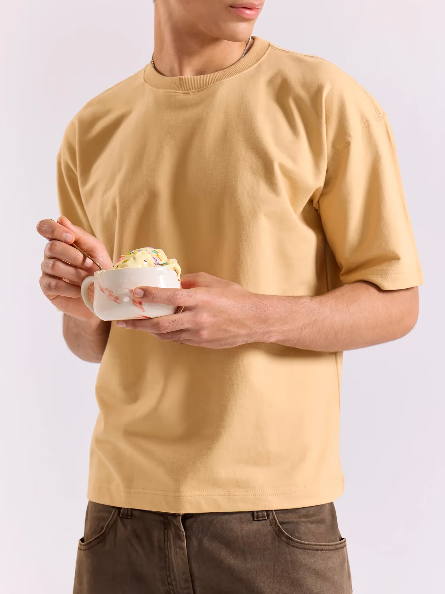 Beige Loose Fit Cropped T-Shirt image 5