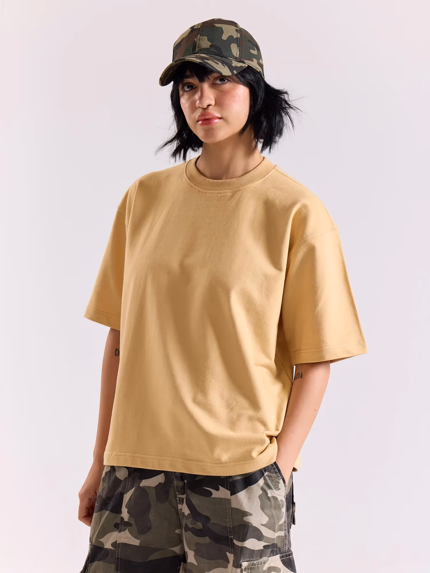 Beige Loose Fit Cropped T-Shirt image 7