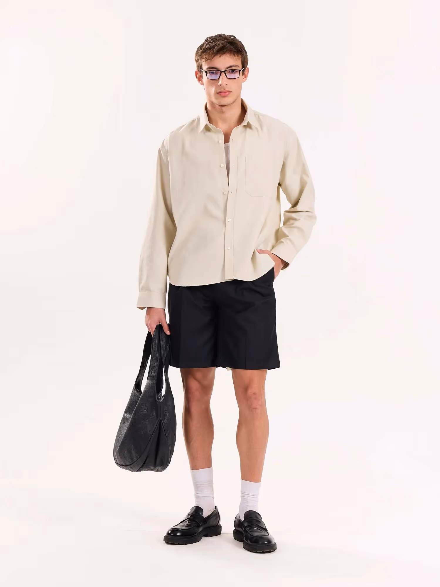 Beige Oversized Cropped Shirt image 1