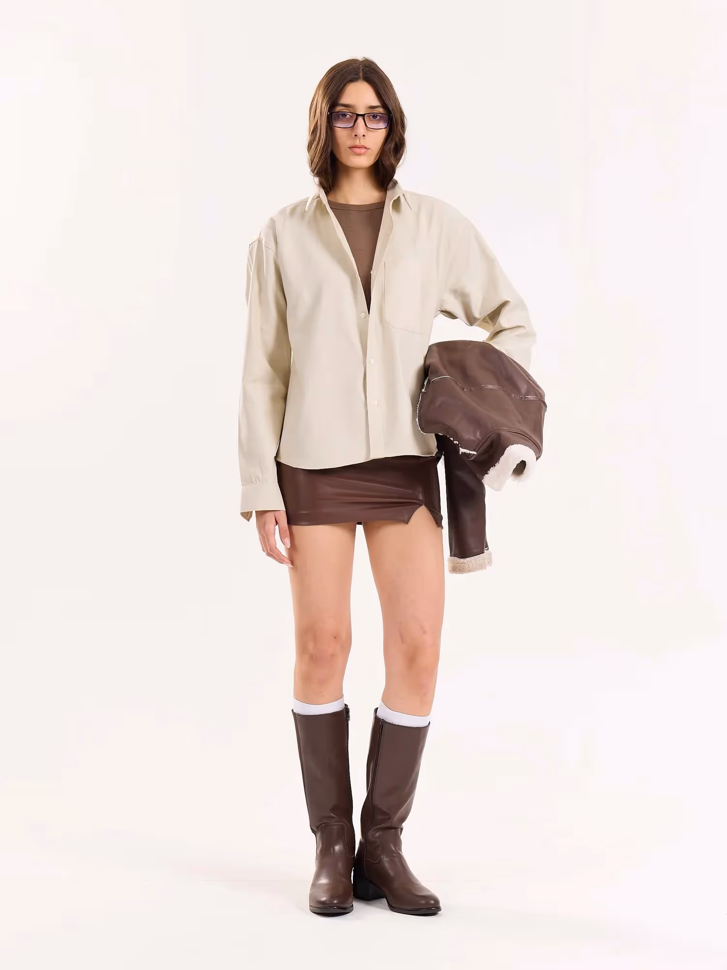 Beige Oversized Cropped Shirt  image 3
