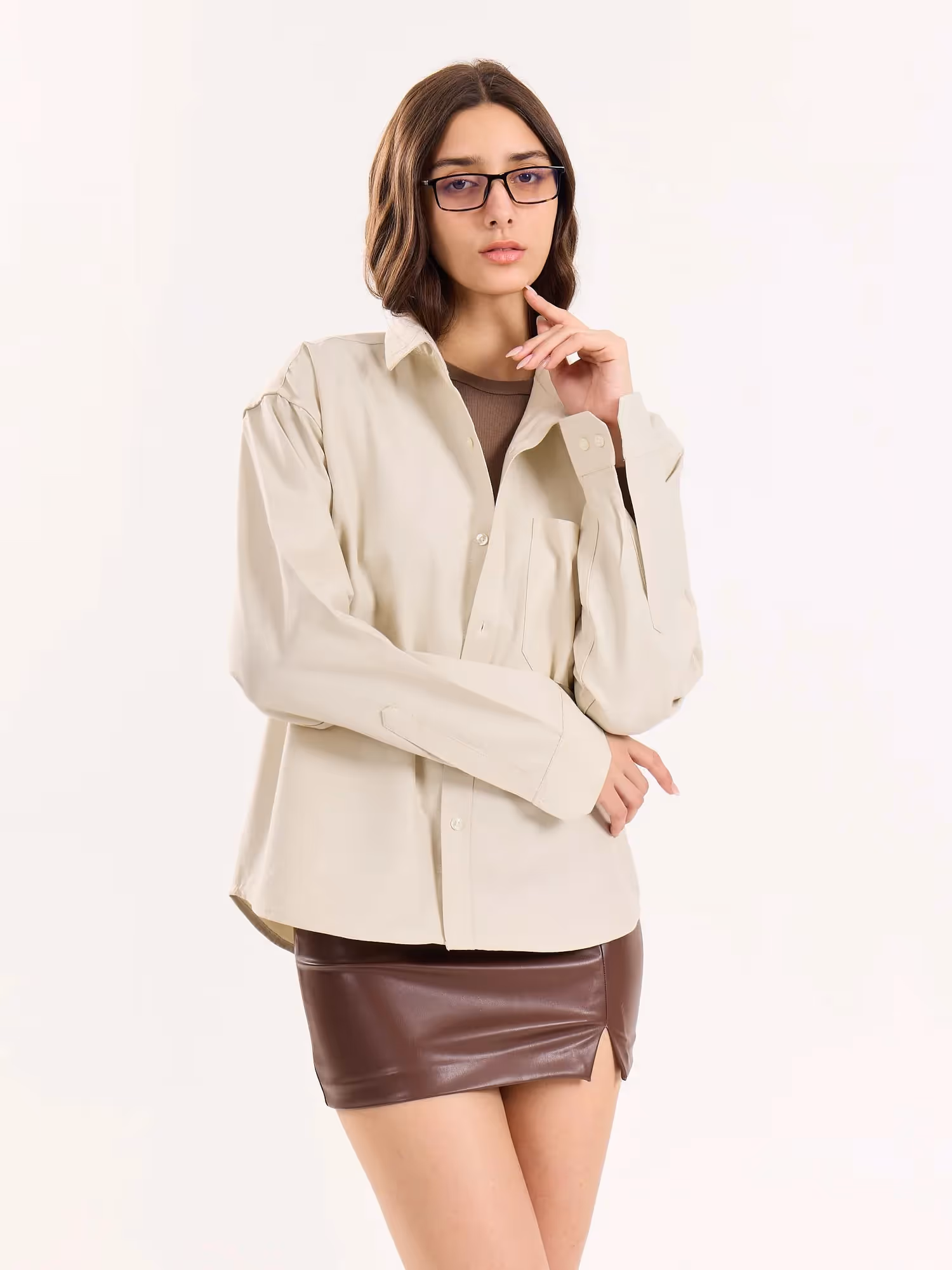 Beige Oversized Cropped Shirt  image 4