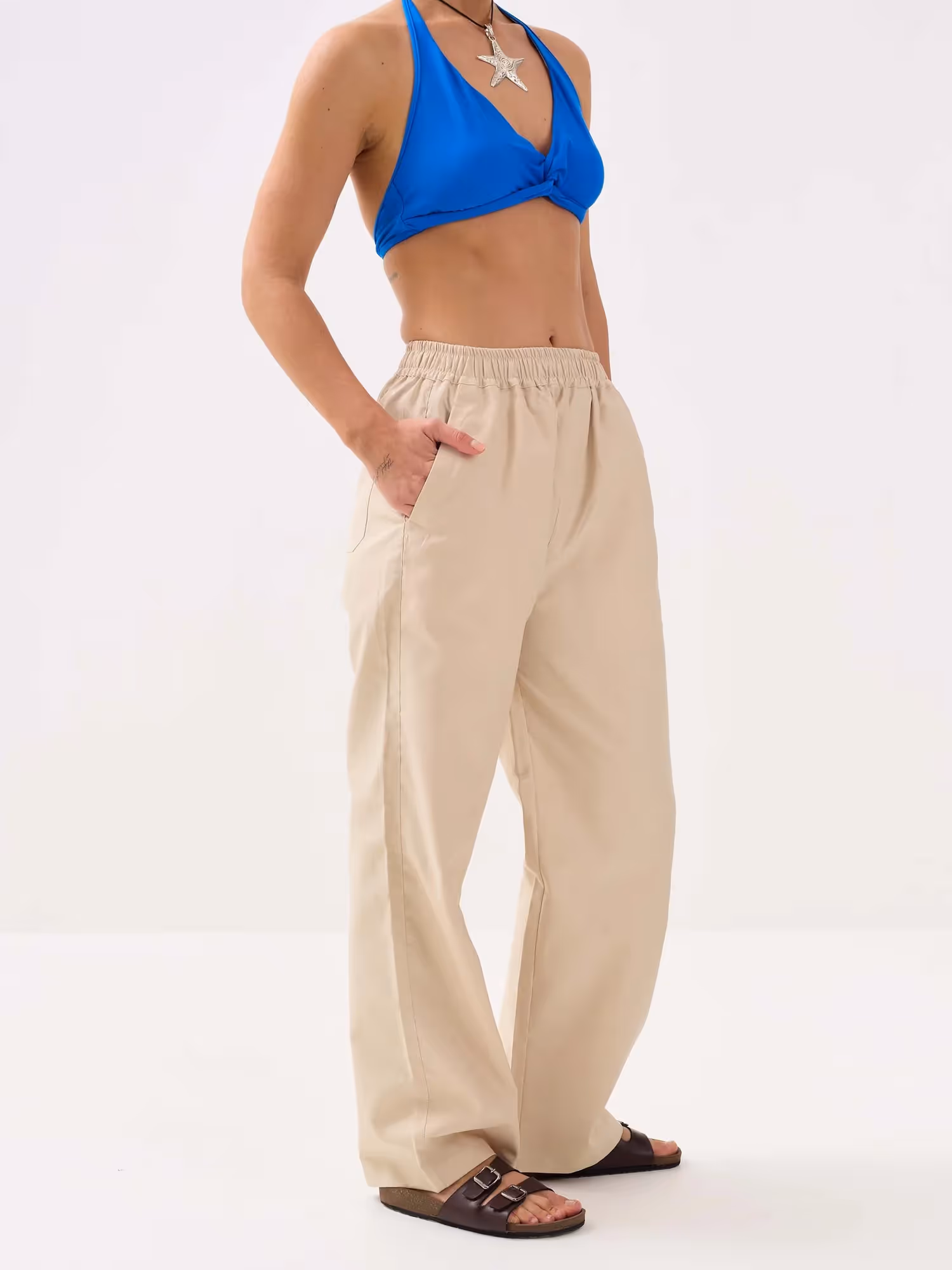 Beige Oxford Pull-on Pants  image 6