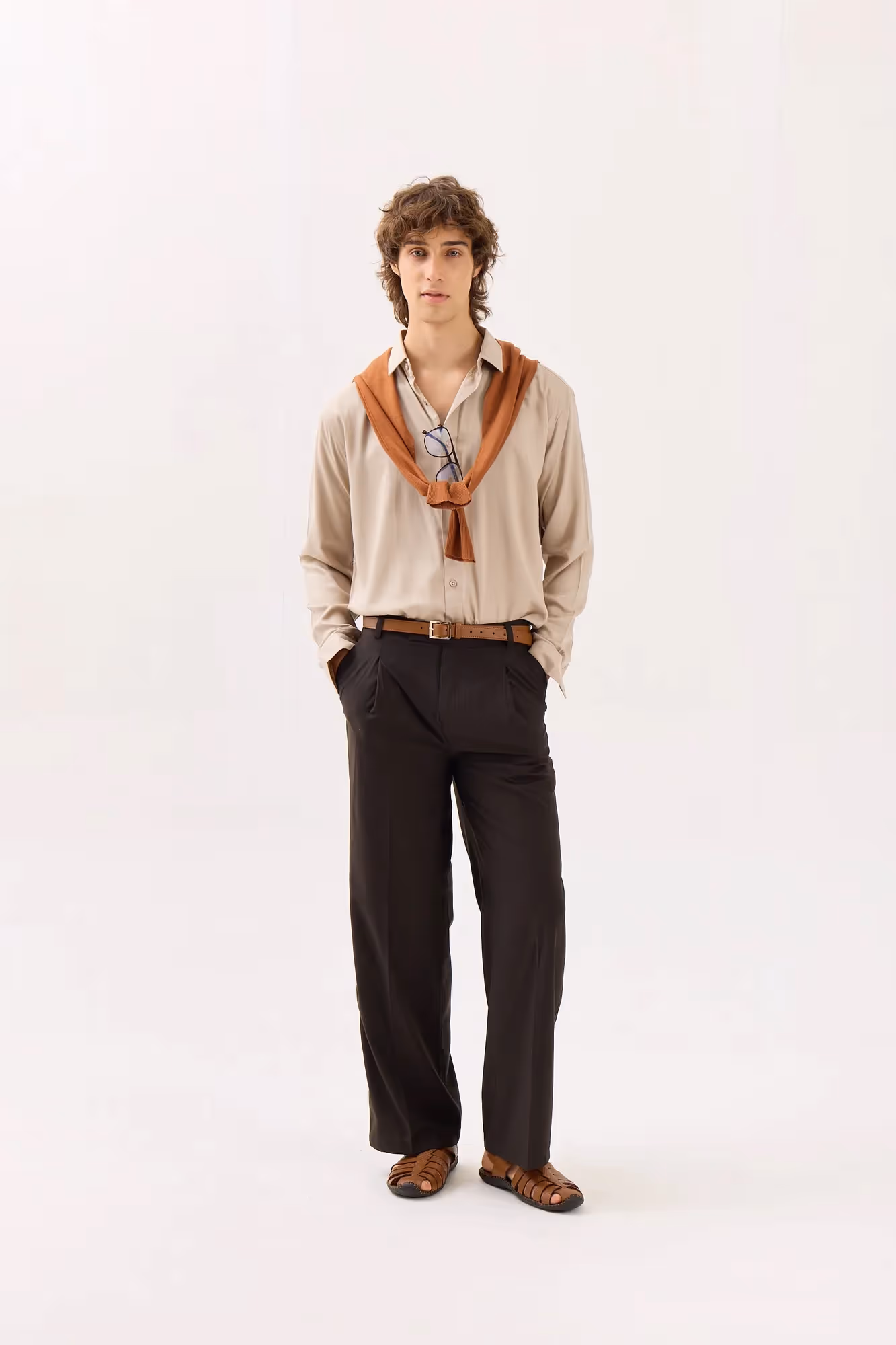 Beige Textured Drape Shirt image 1