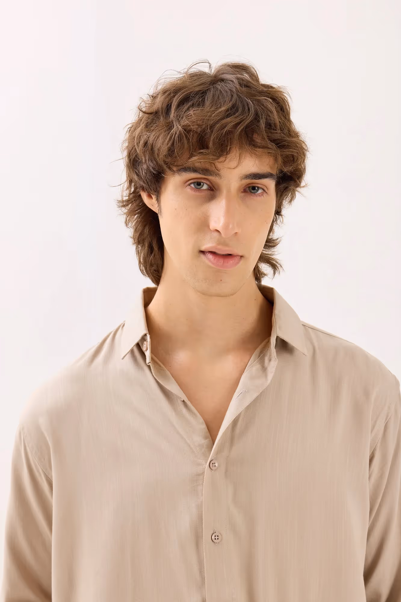 Beige Textured Drape Shirt  image 4