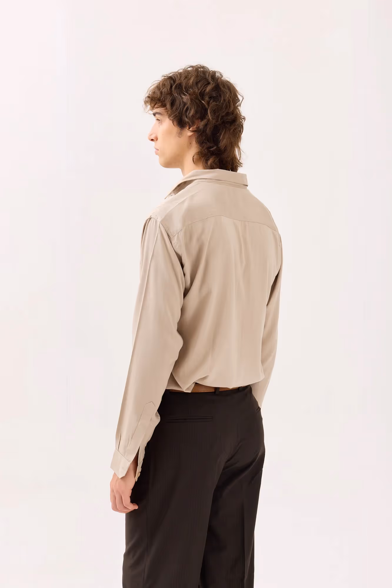 Beige Textured Drape Shirt  image 6