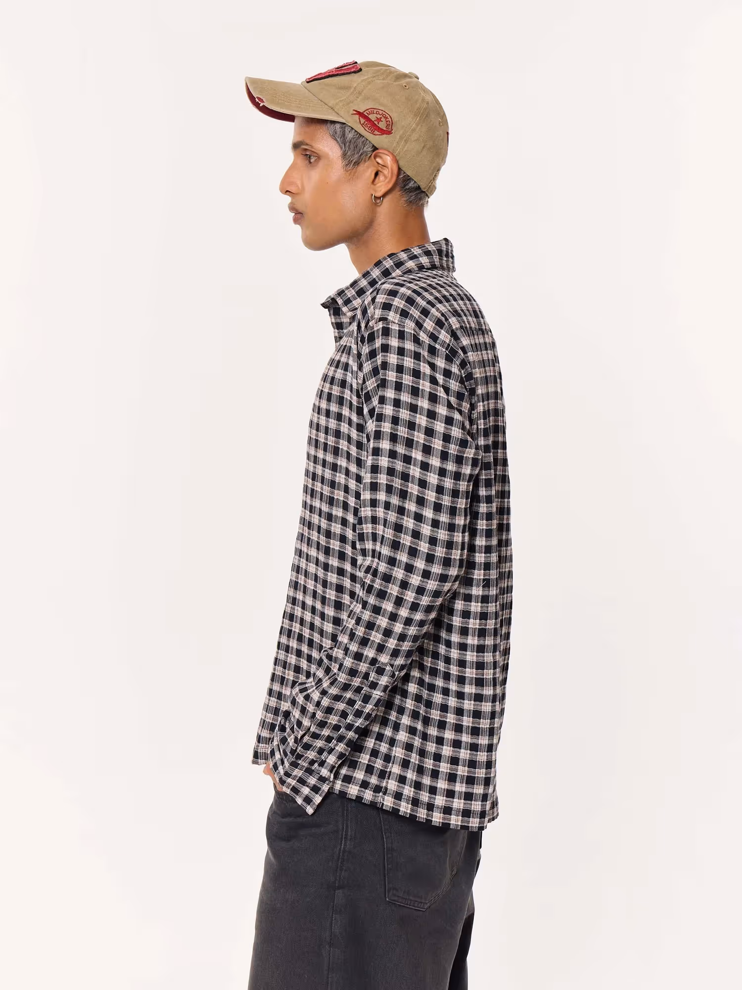 Black & Beige Checkered Oversized Cropped Shirt  image 5