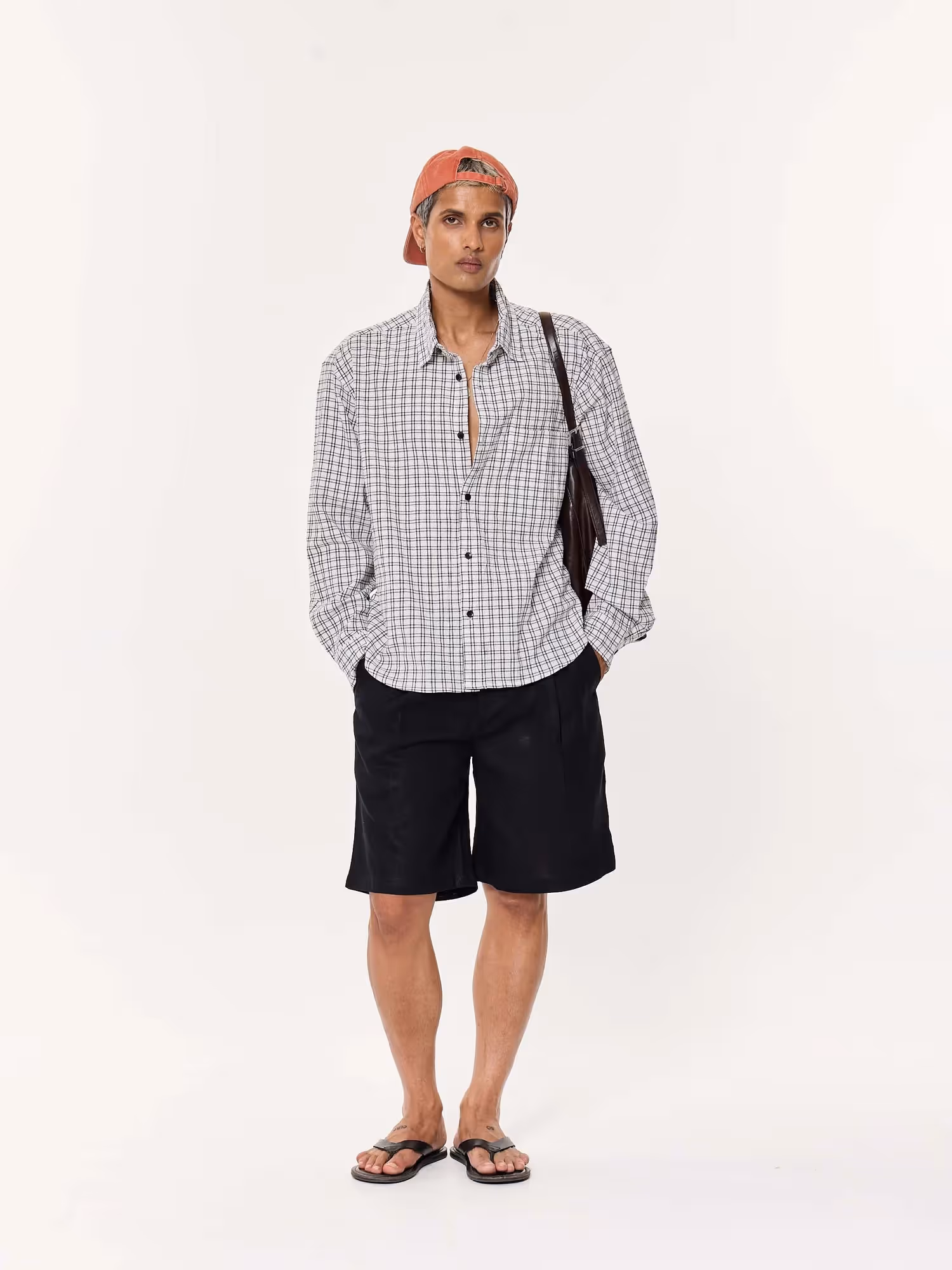 Black & White Seersucker Oversized Cropped Shirt image 1