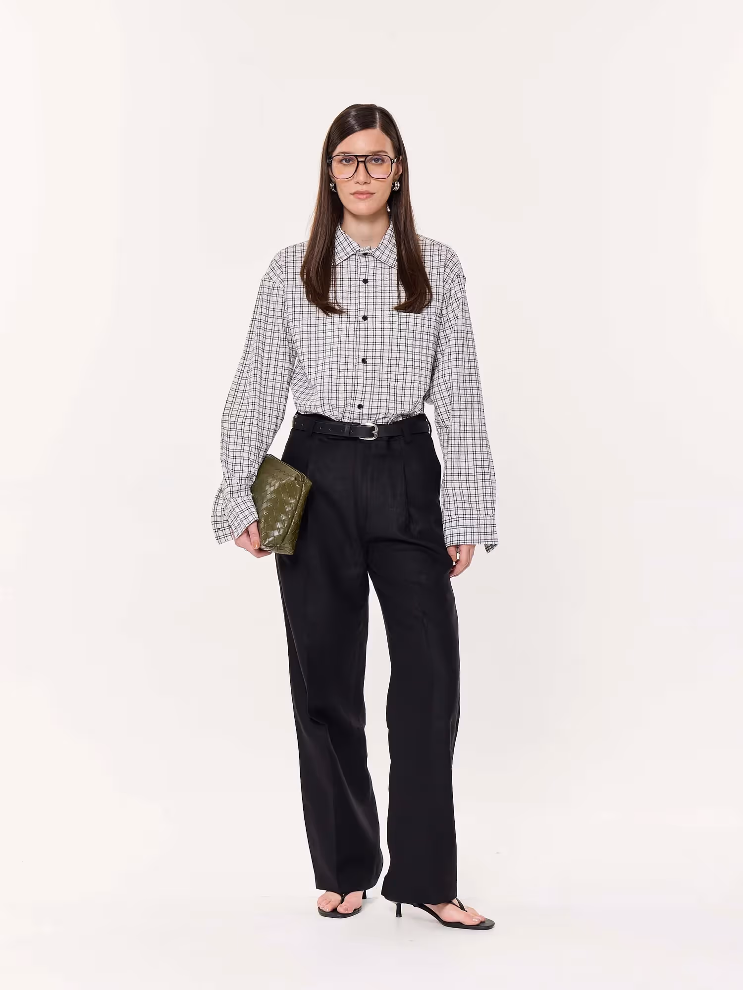 Black & White Seersucker Oversized Cropped Shirt image 2