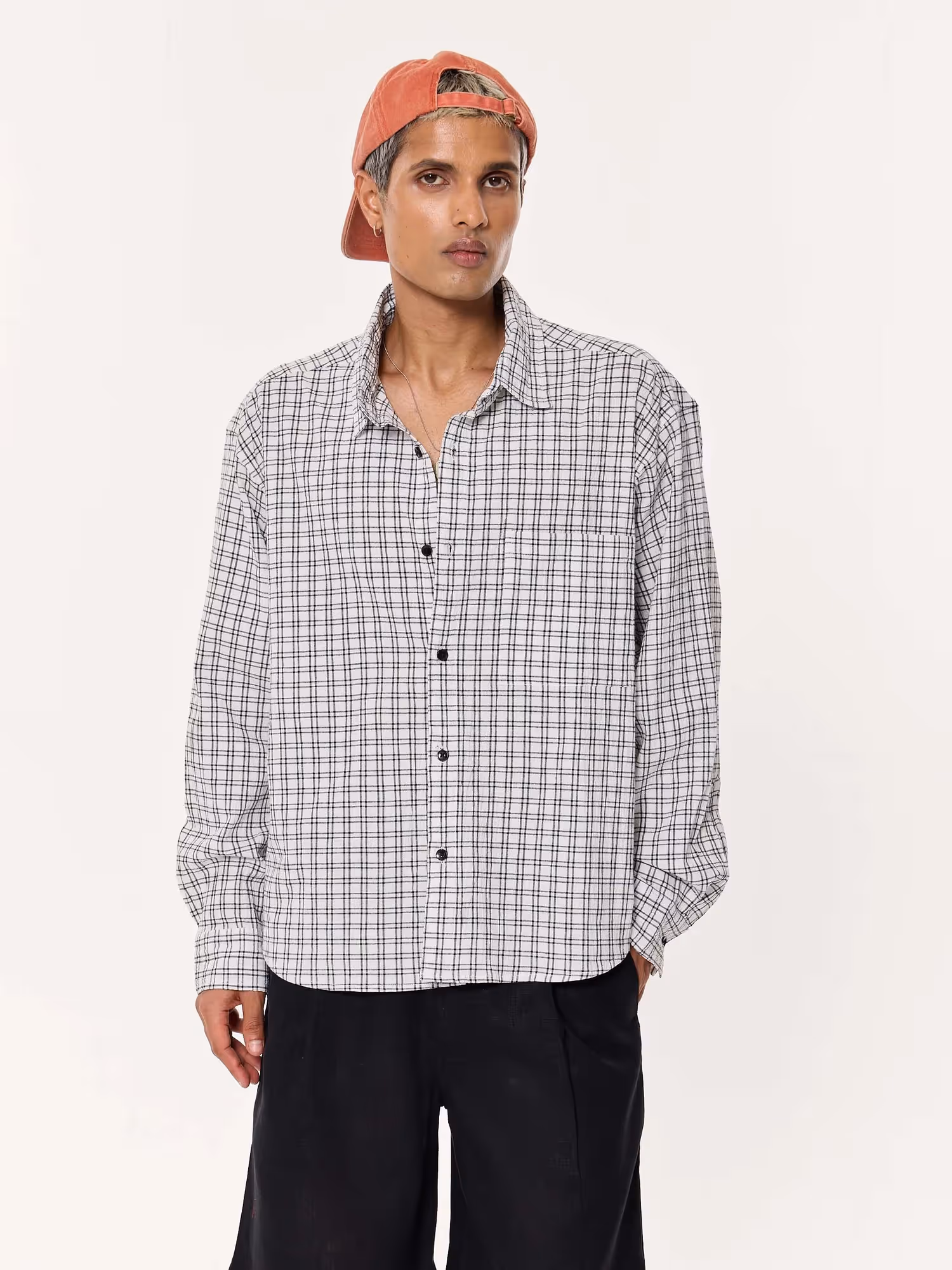 Black & White Seersucker Oversized Cropped Shirt image 3