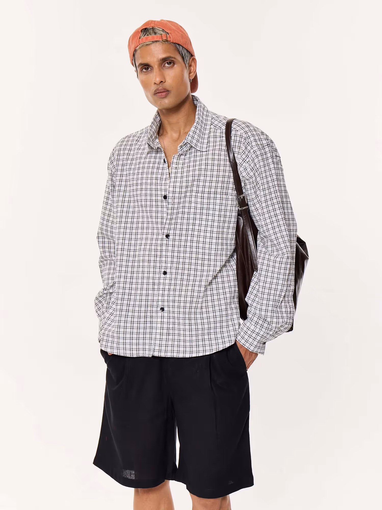 Black & White Seersucker Oversized Cropped Shirt image 5