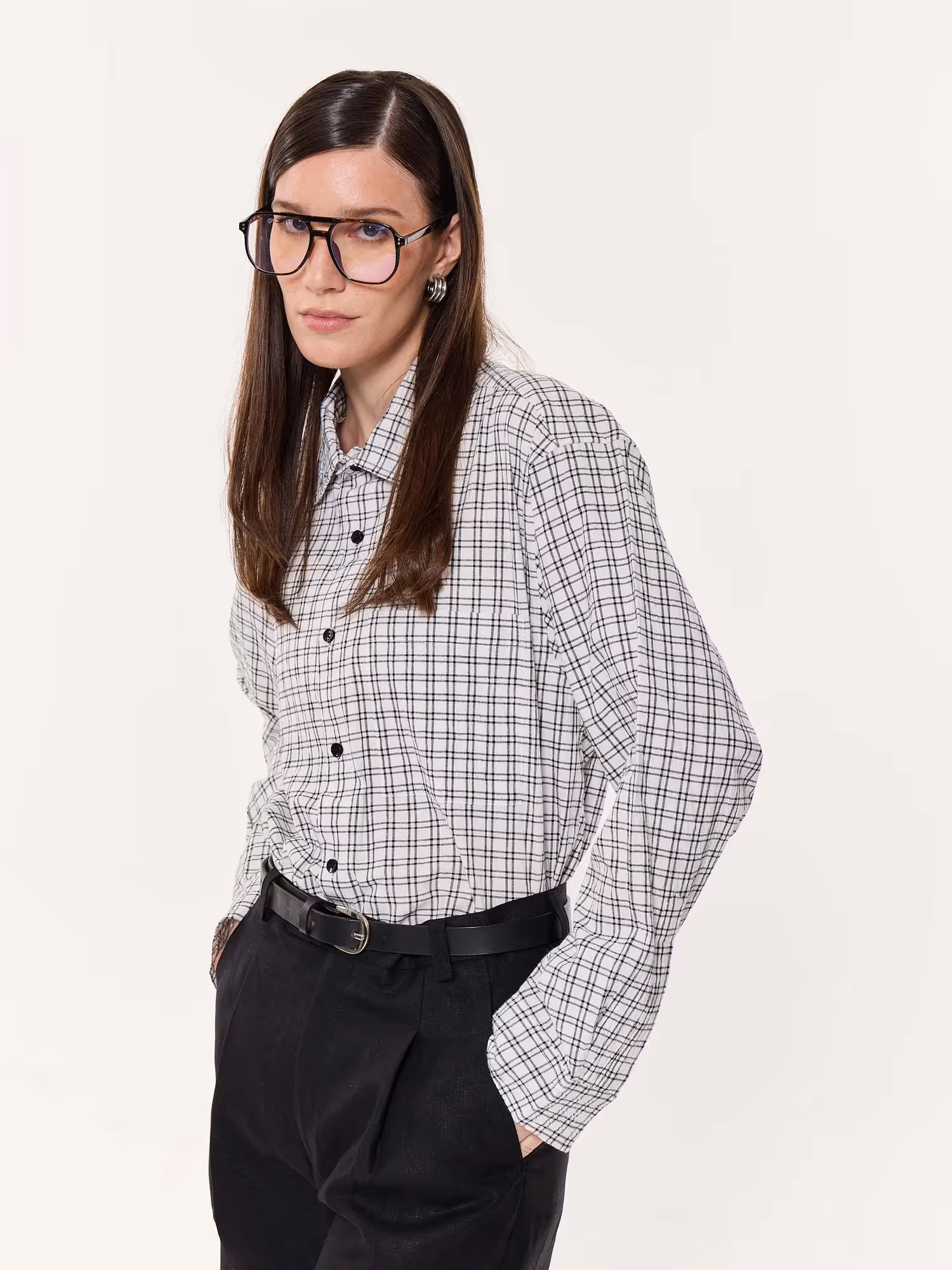 Black & White Seersucker Oversized Cropped Shirt image 6