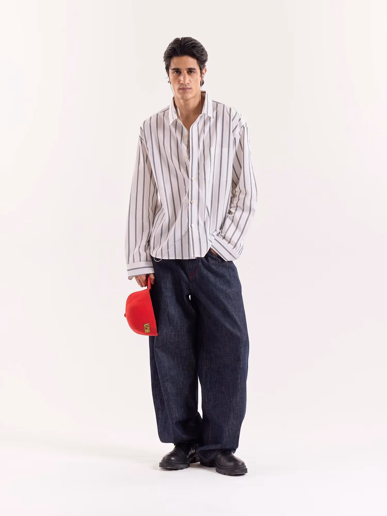 Black & White Striped Cropped Poplin Shirt image 1