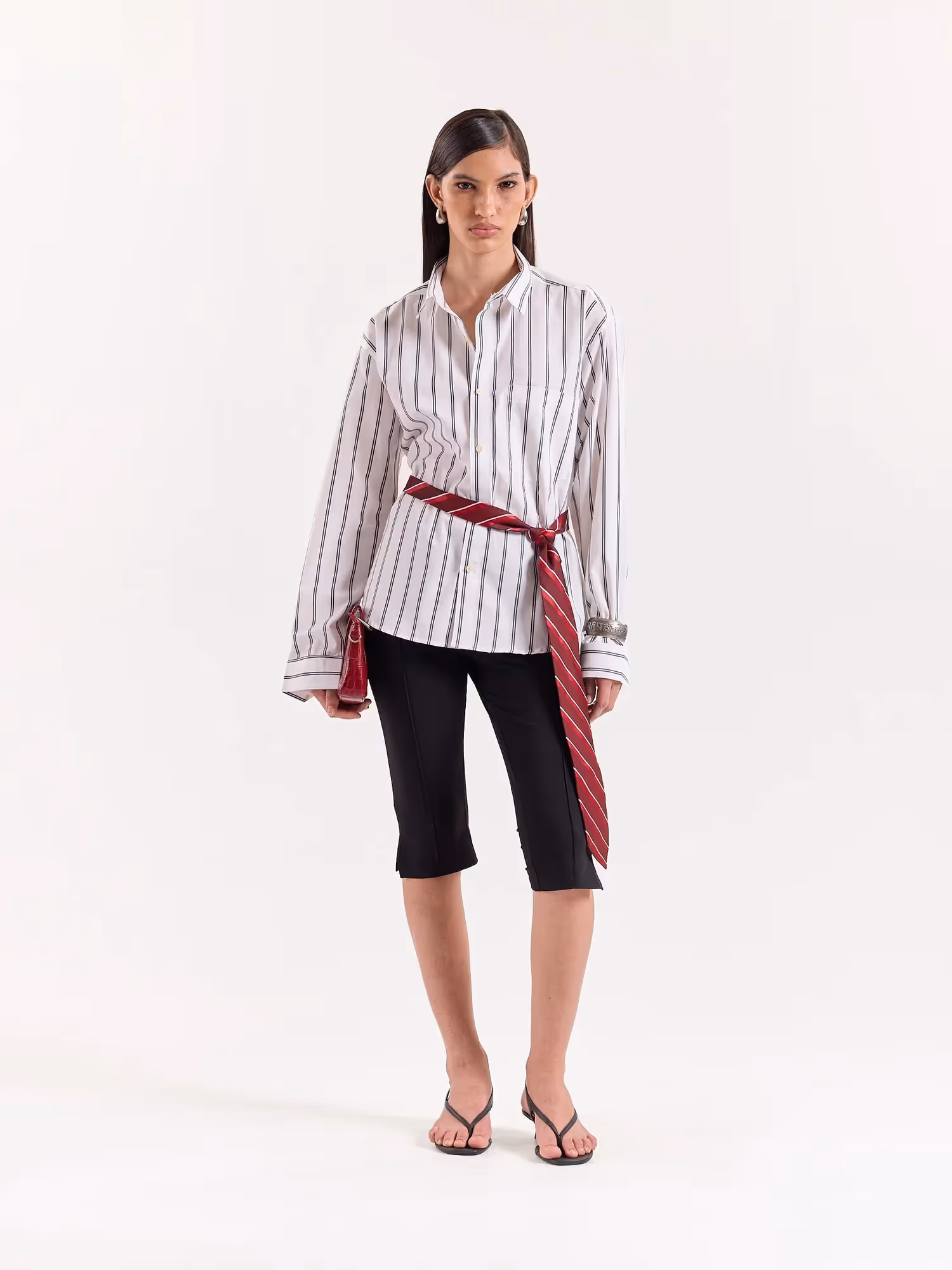Black & White Striped Cropped Poplin Shirt image 2