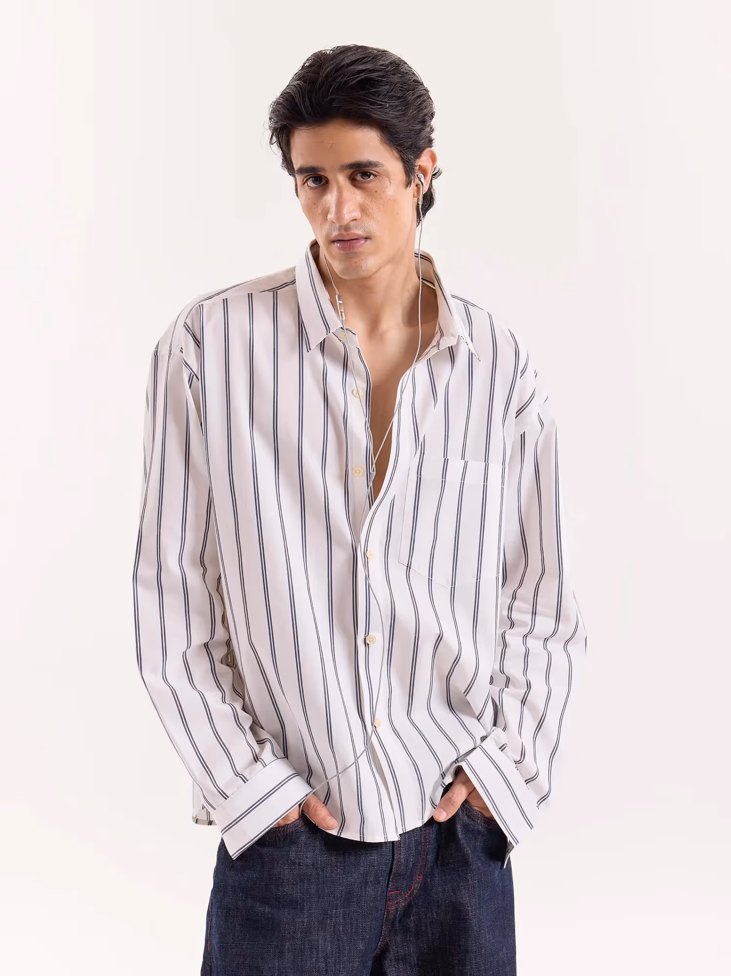 Black & White Striped Cropped Poplin Shirt image 3