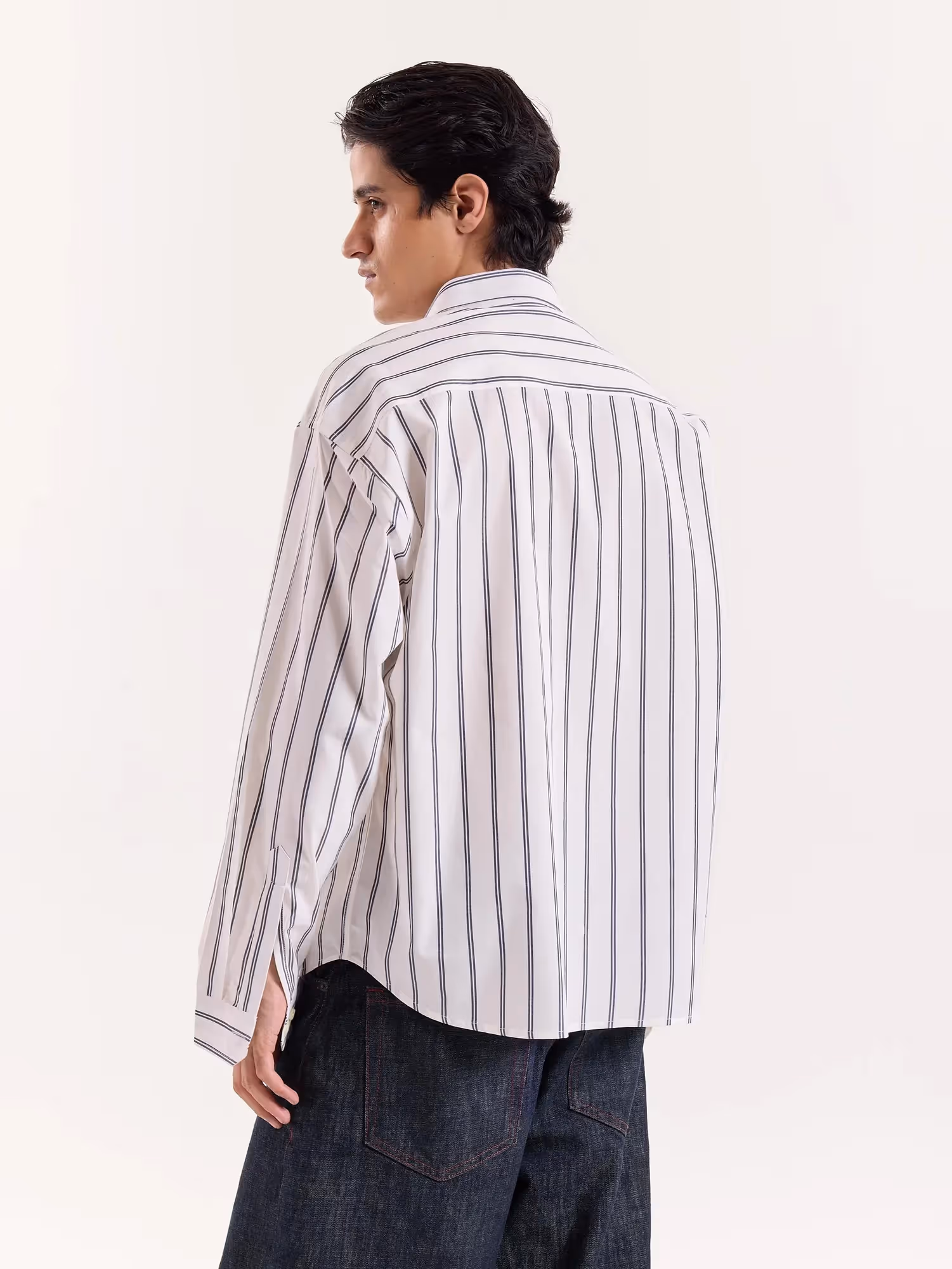 Black & White Striped Cropped Poplin Shirt image 5