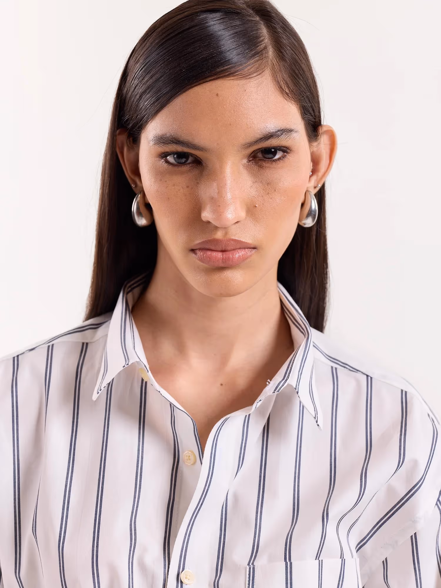 Black & White Striped Cropped Poplin Shirt image 6