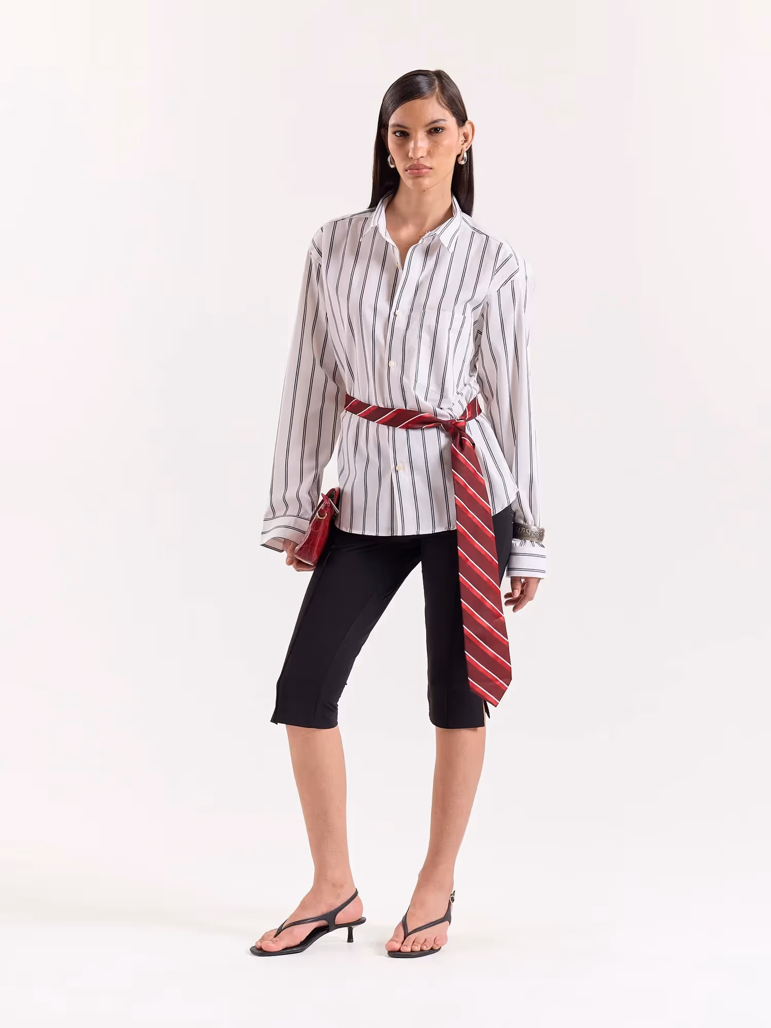 Black & White Striped Cropped Poplin Shirt image 8