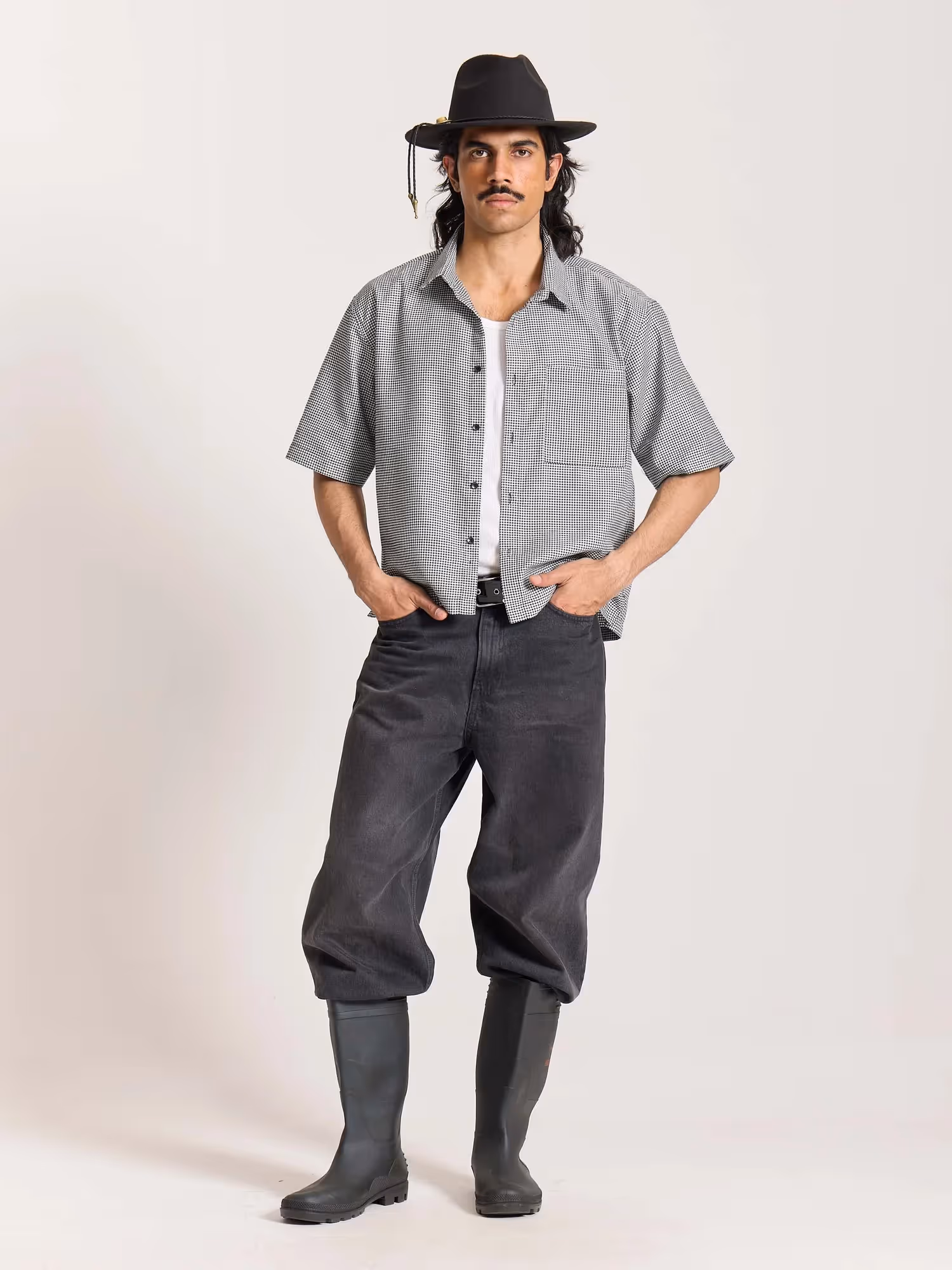 Black Checkered Cropped Shirt image 1