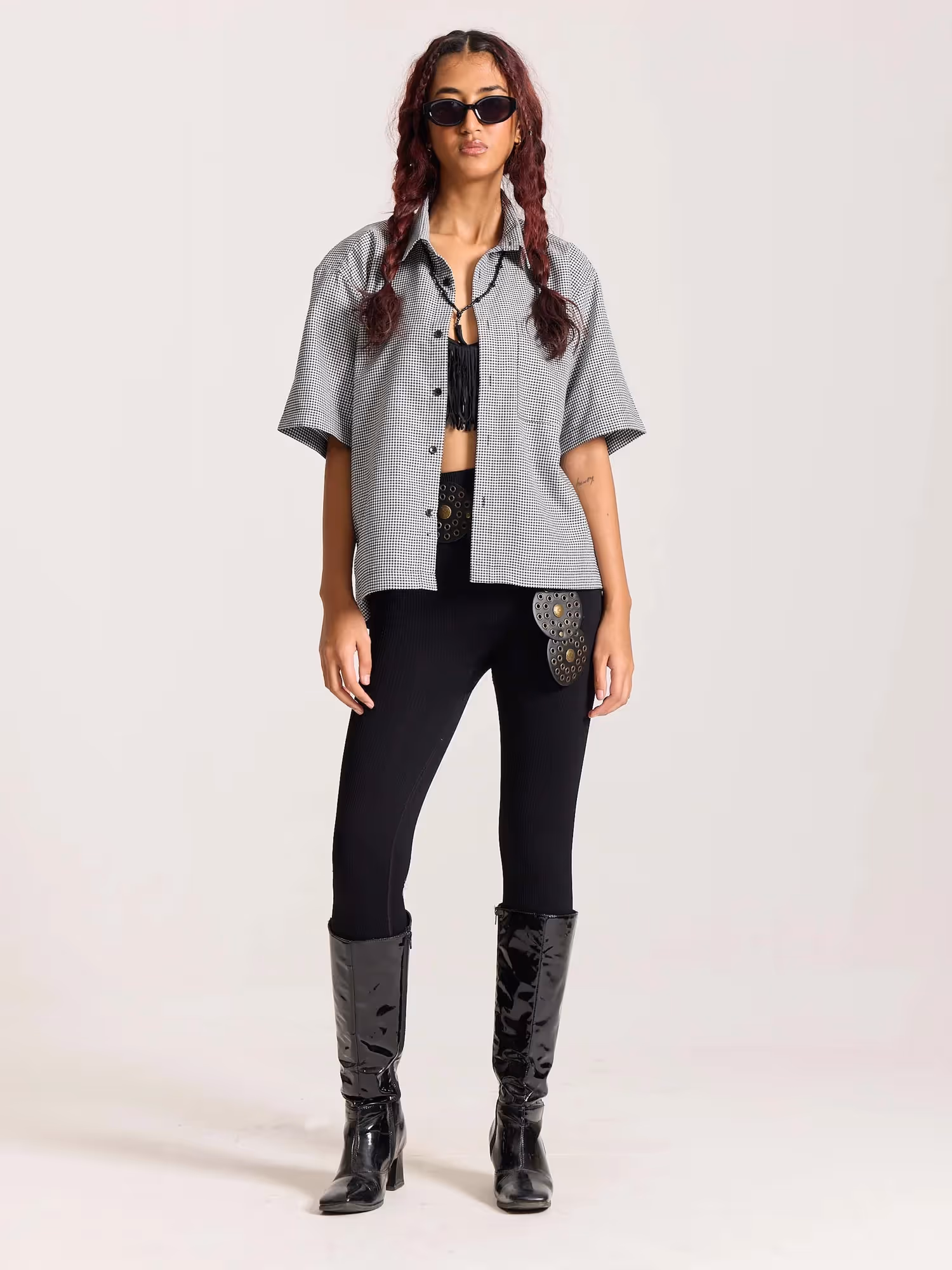 Black Checkered Cropped Shirt image 2
