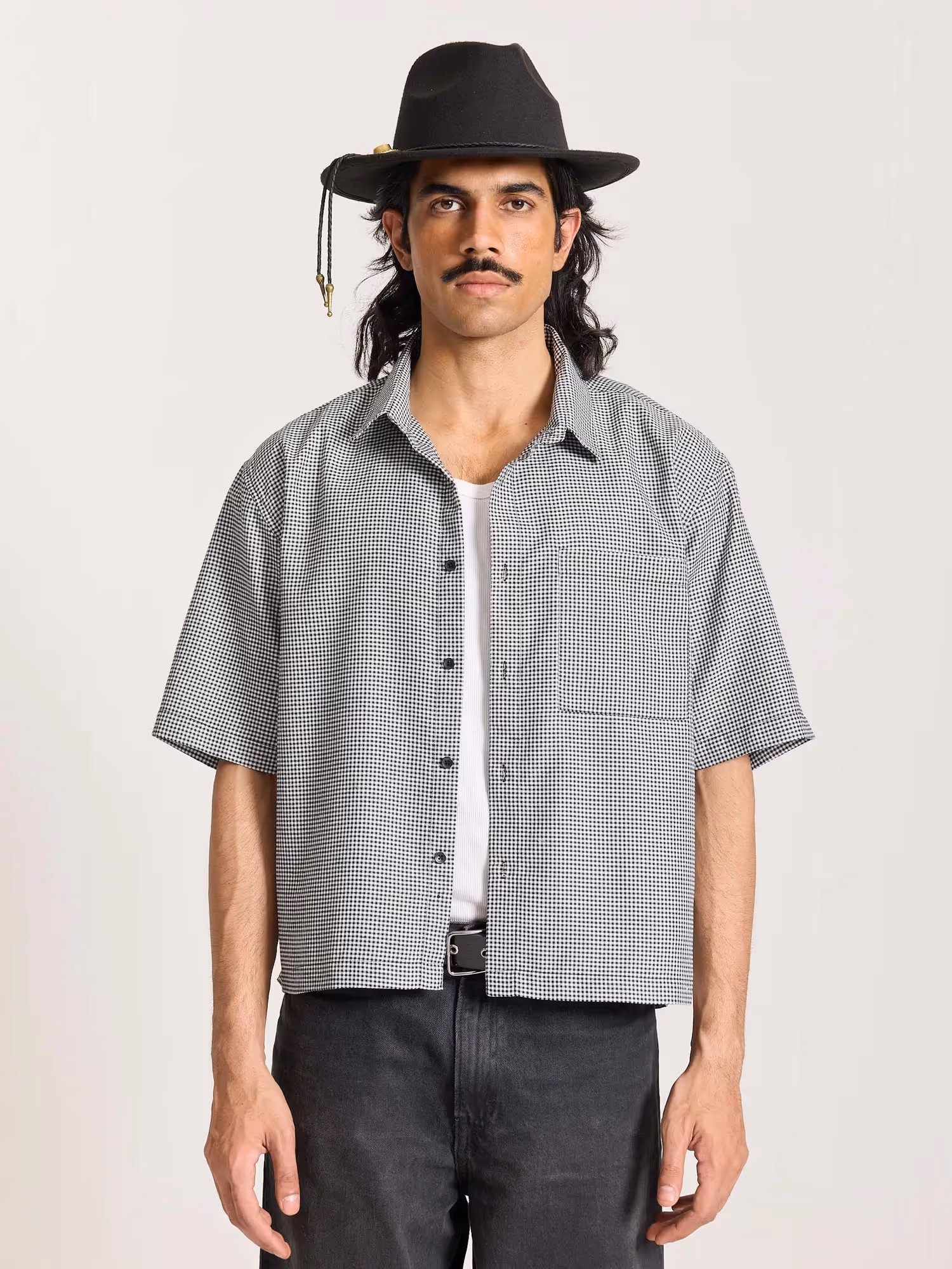 Black Checkered Cropped Shirt image 3