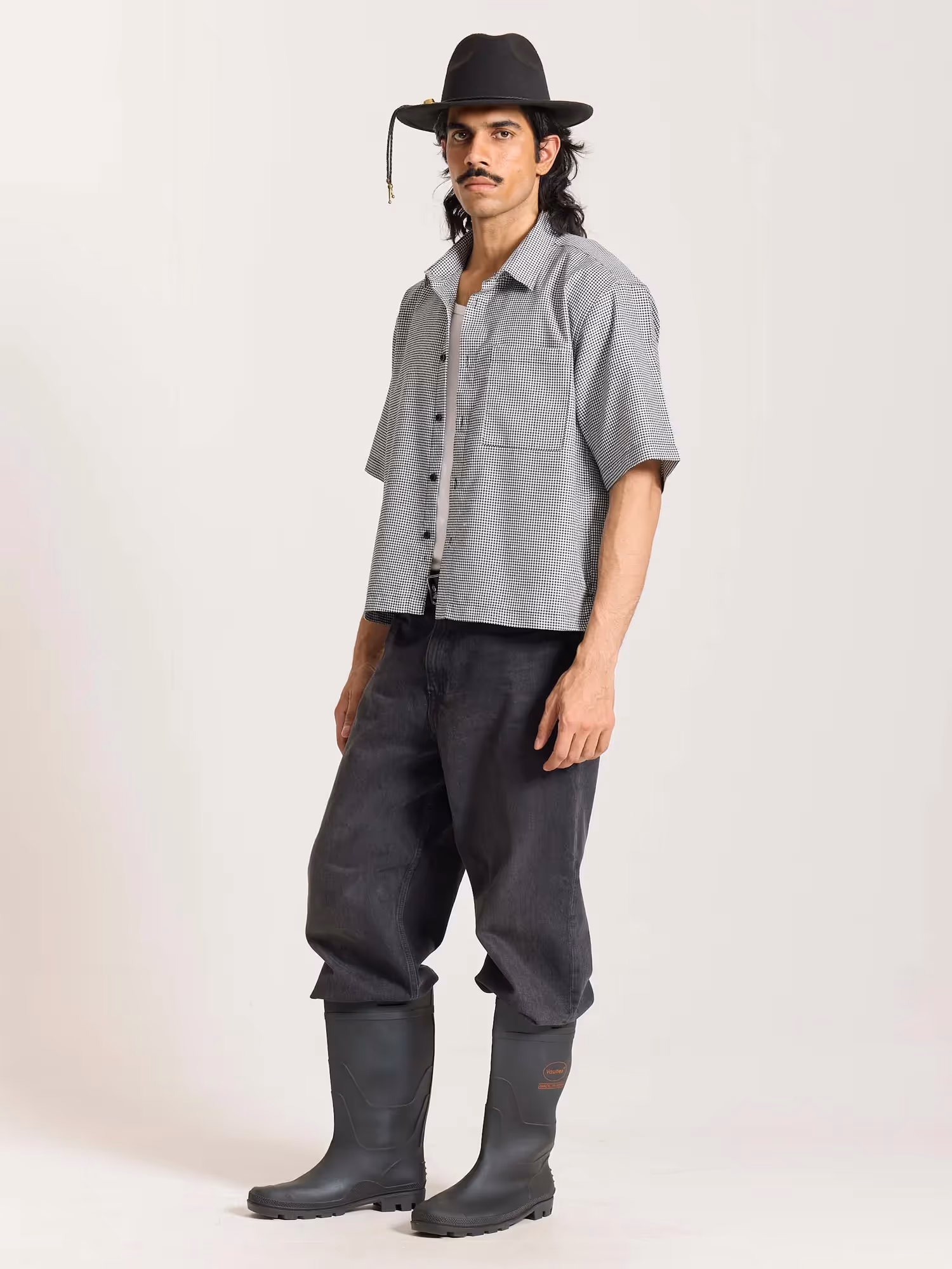 Black Checkered Cropped Shirt image 6