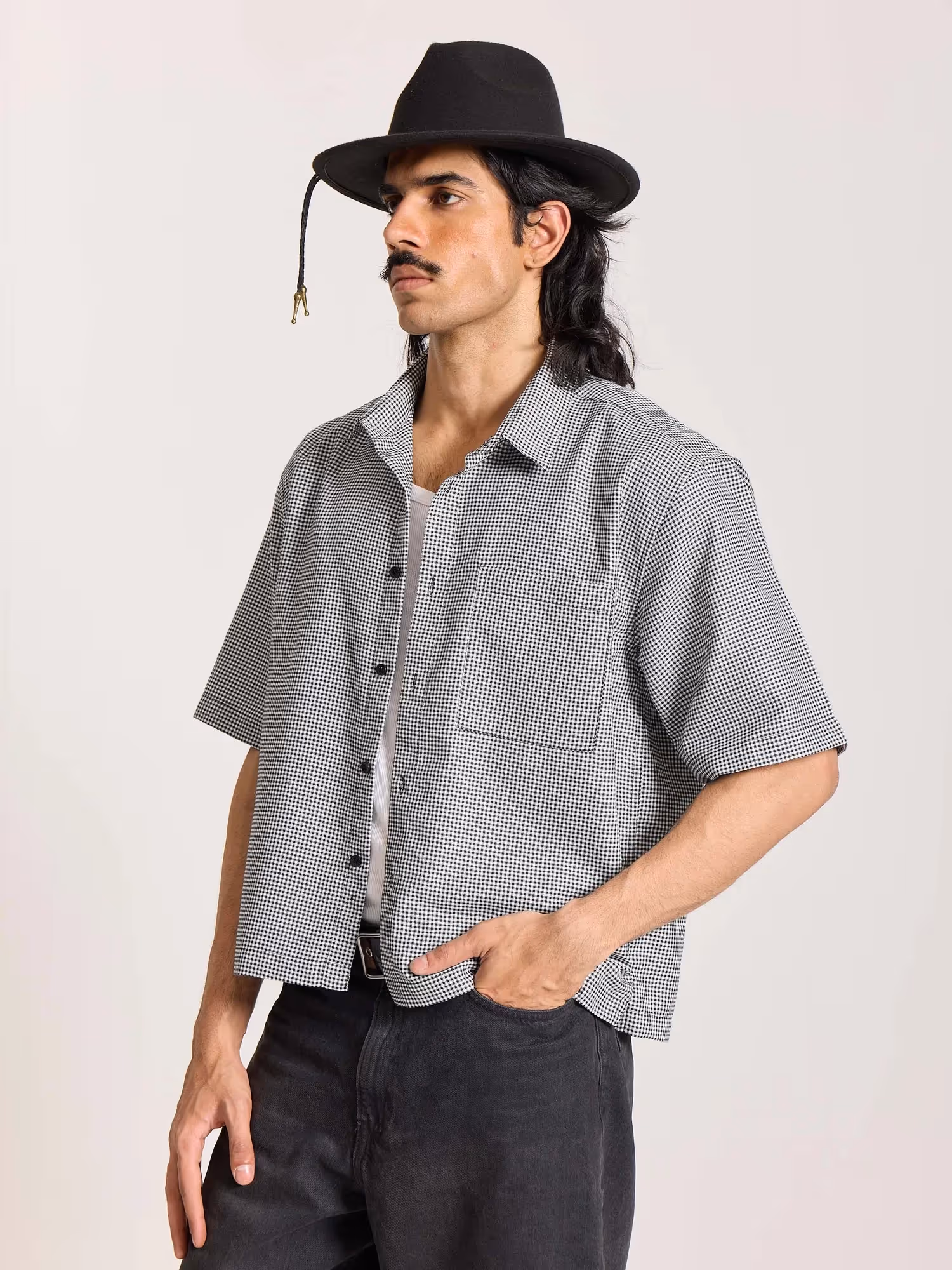 Black Checkered Cropped Shirt image 7