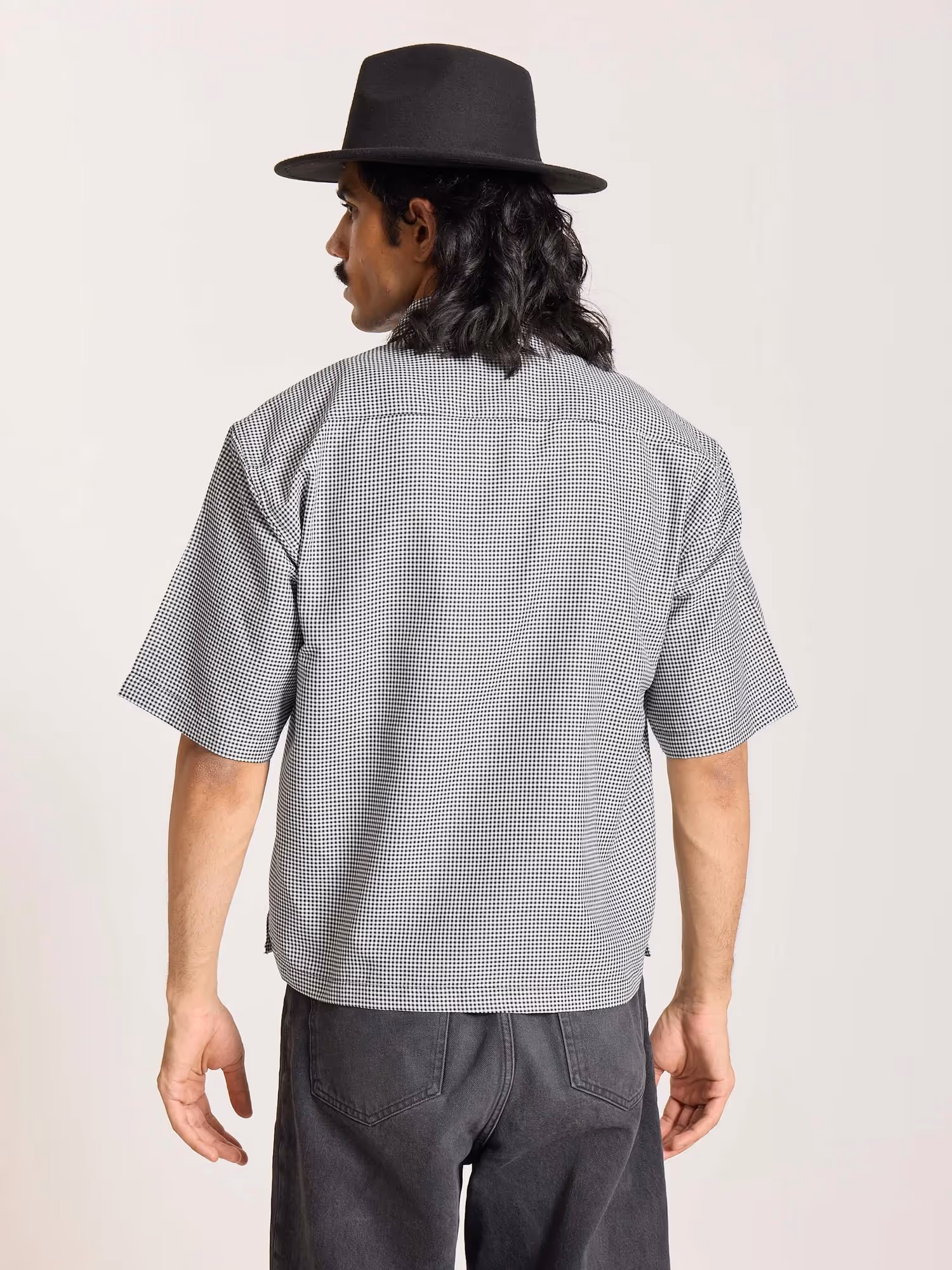 Black Checkered Cropped Shirt image 8