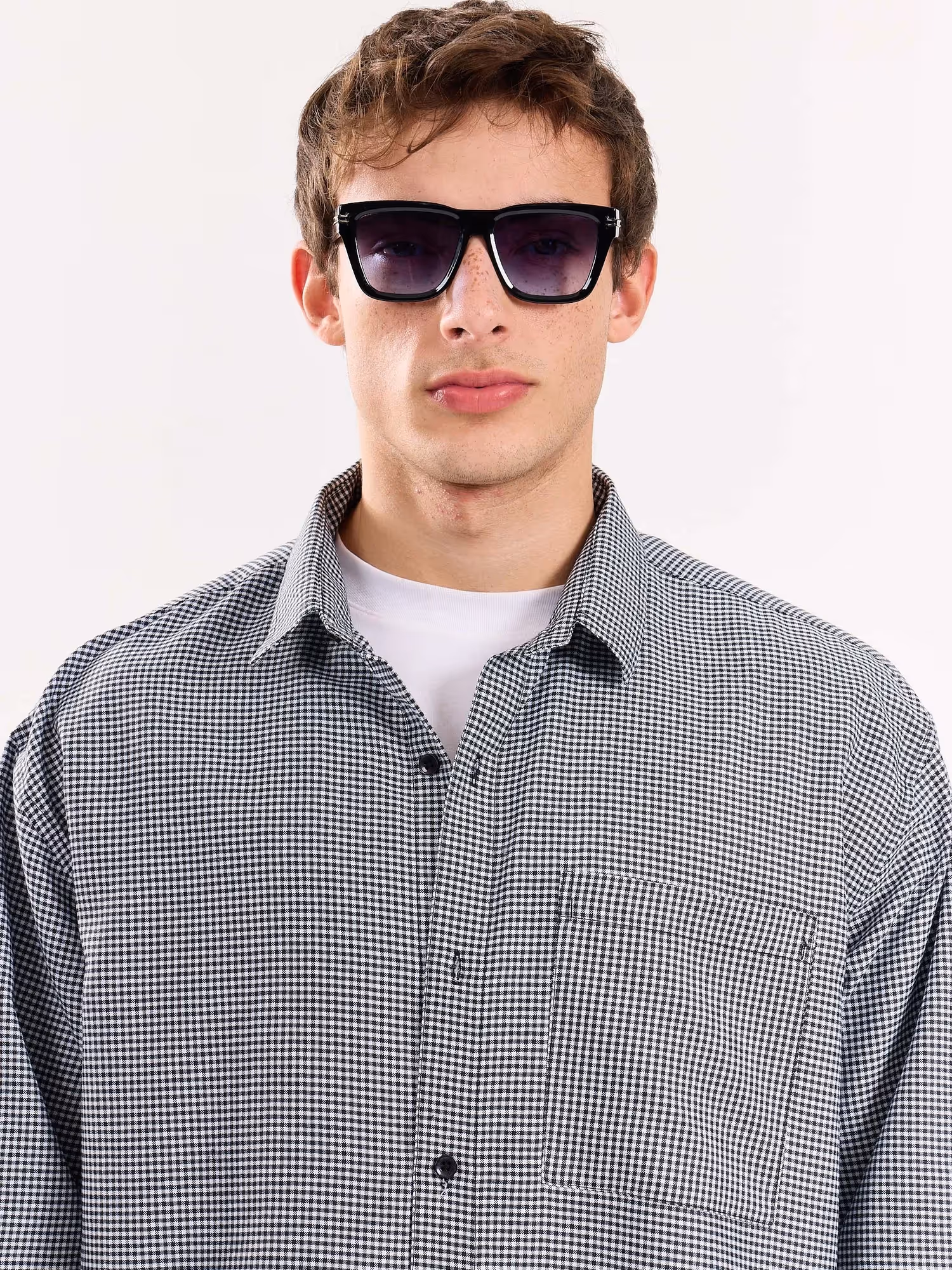 Black Checkered Oversized Cropped Shirt image 6