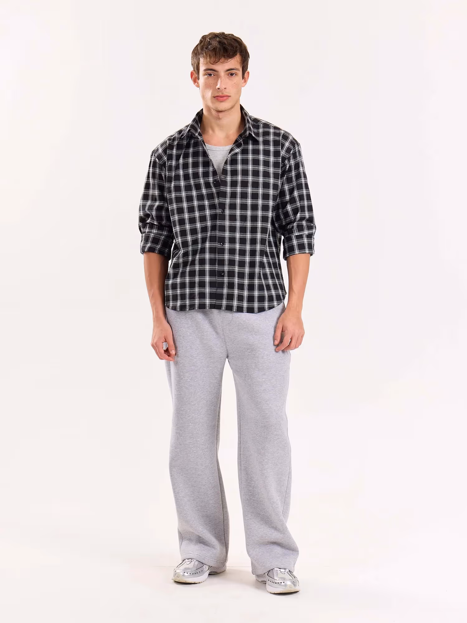 Black Checkered Poplin Cropped Shirt image 1