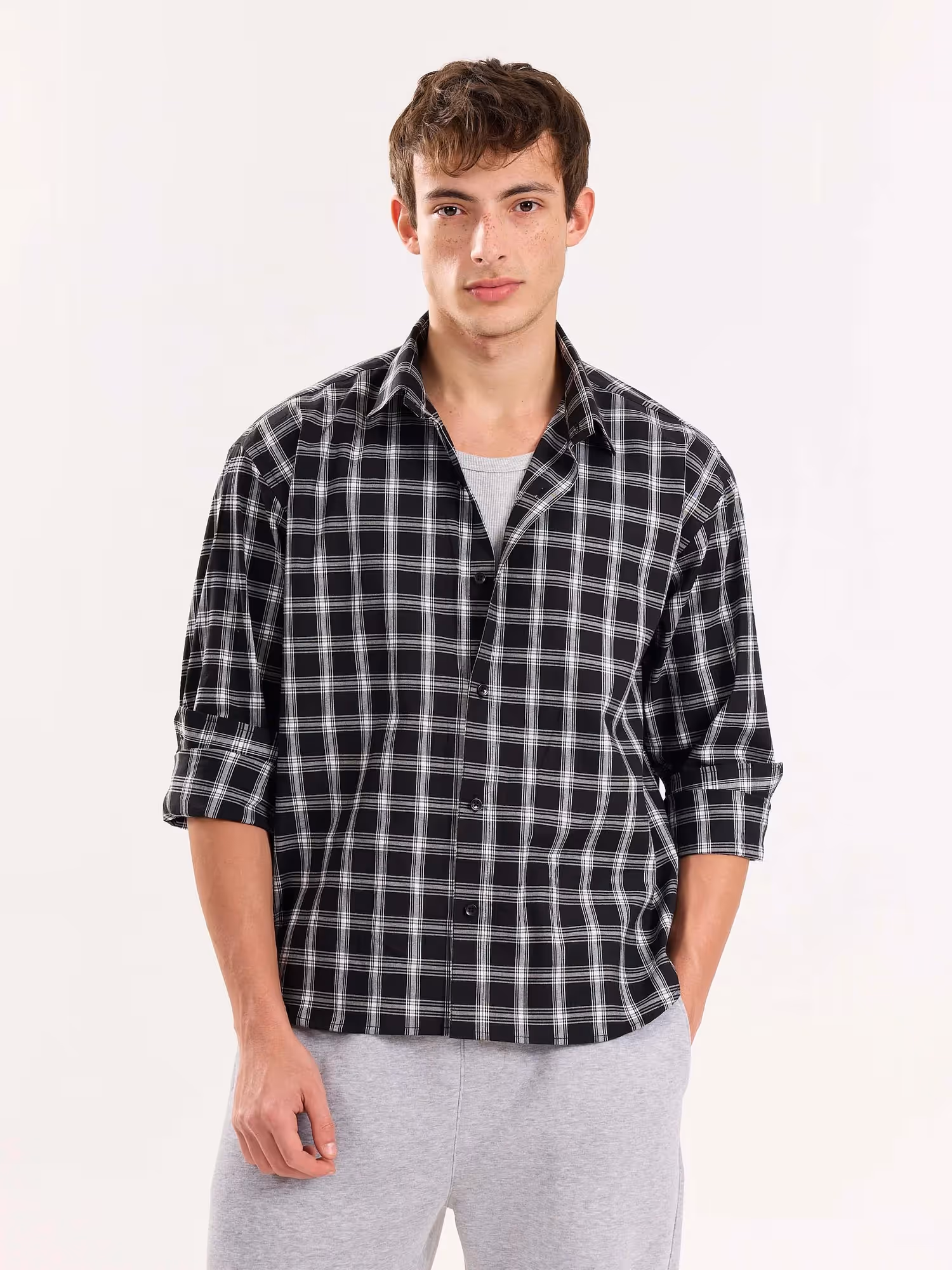 Black Checkered Poplin Cropped Shirt image 2