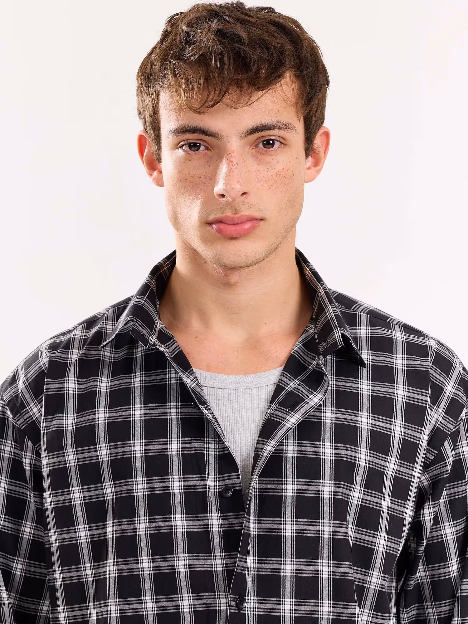 Black Checkered Poplin Cropped Shirt image 6