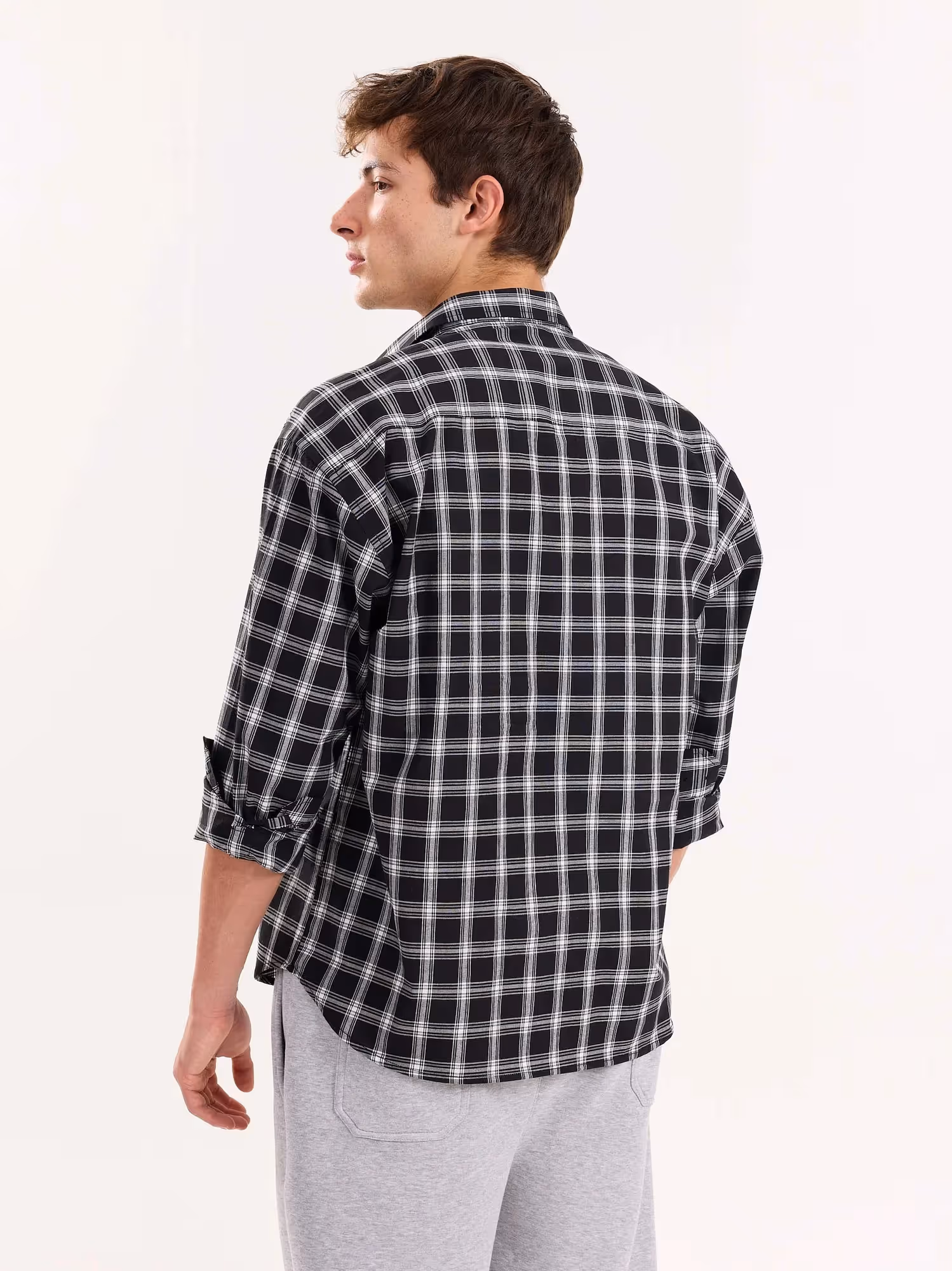 Black Checkered Poplin Cropped Shirt image 8