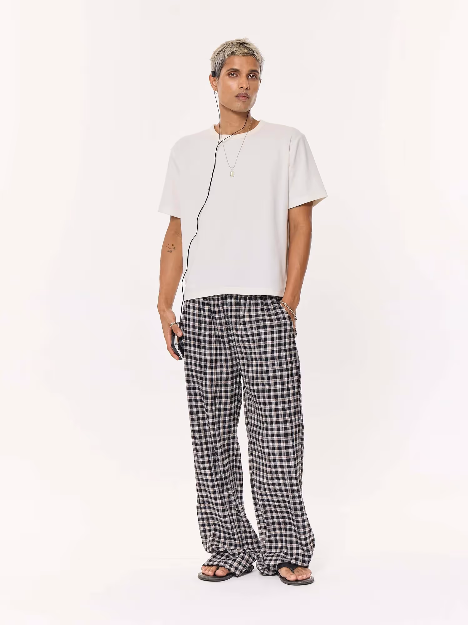 Black Checkered Seersucker Pull-on Pants image 1