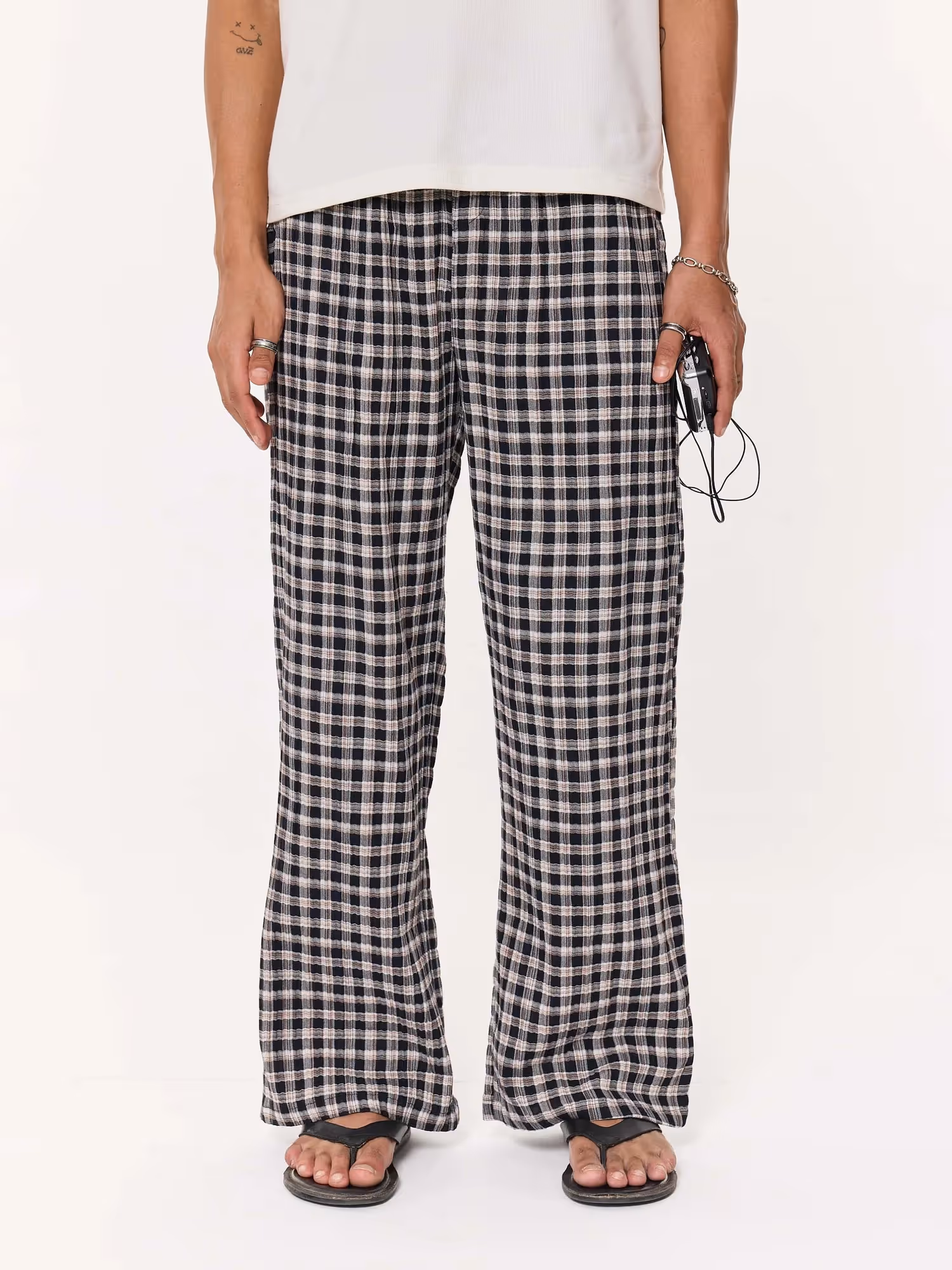 Black Checkered Seersucker Pull-on Pants image 2