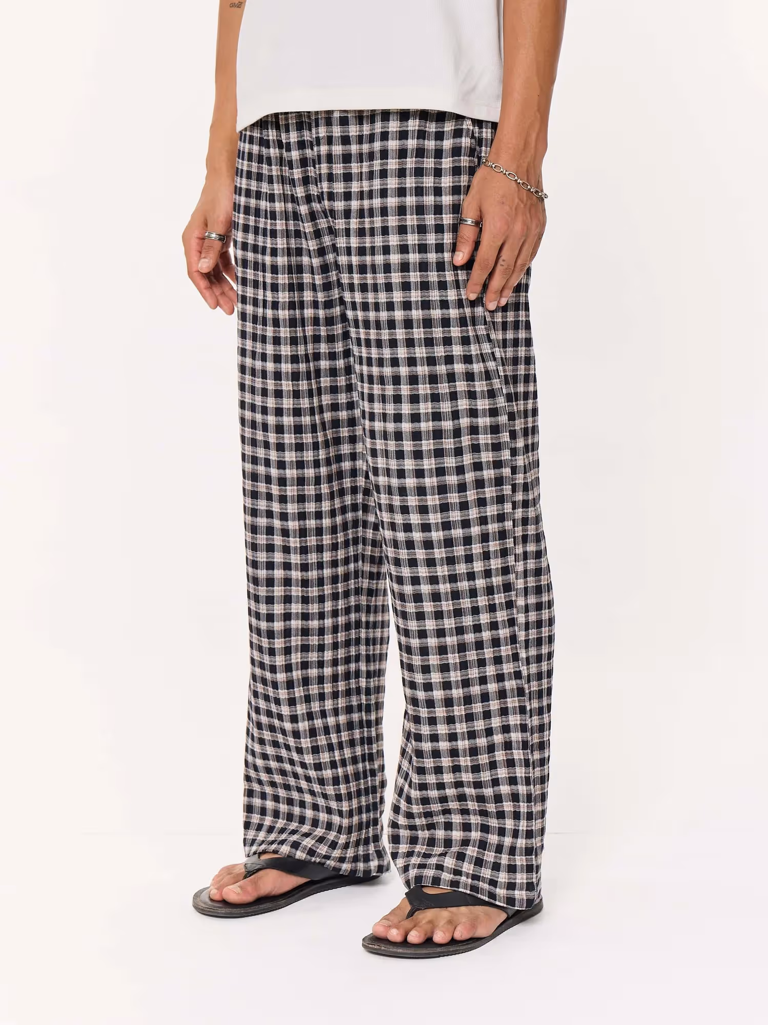 Black Checkered Seersucker Pull-on Pants image 5